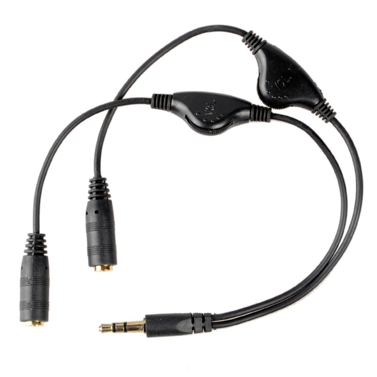 Conwork 2-Pack 3.5mm Stereo Male to Dual Female Audio Y Splitter Cable with Volume Control - Headphone Splitter for Sharing Music, Gaming Headsets, PC & Laptop Audio (Black)