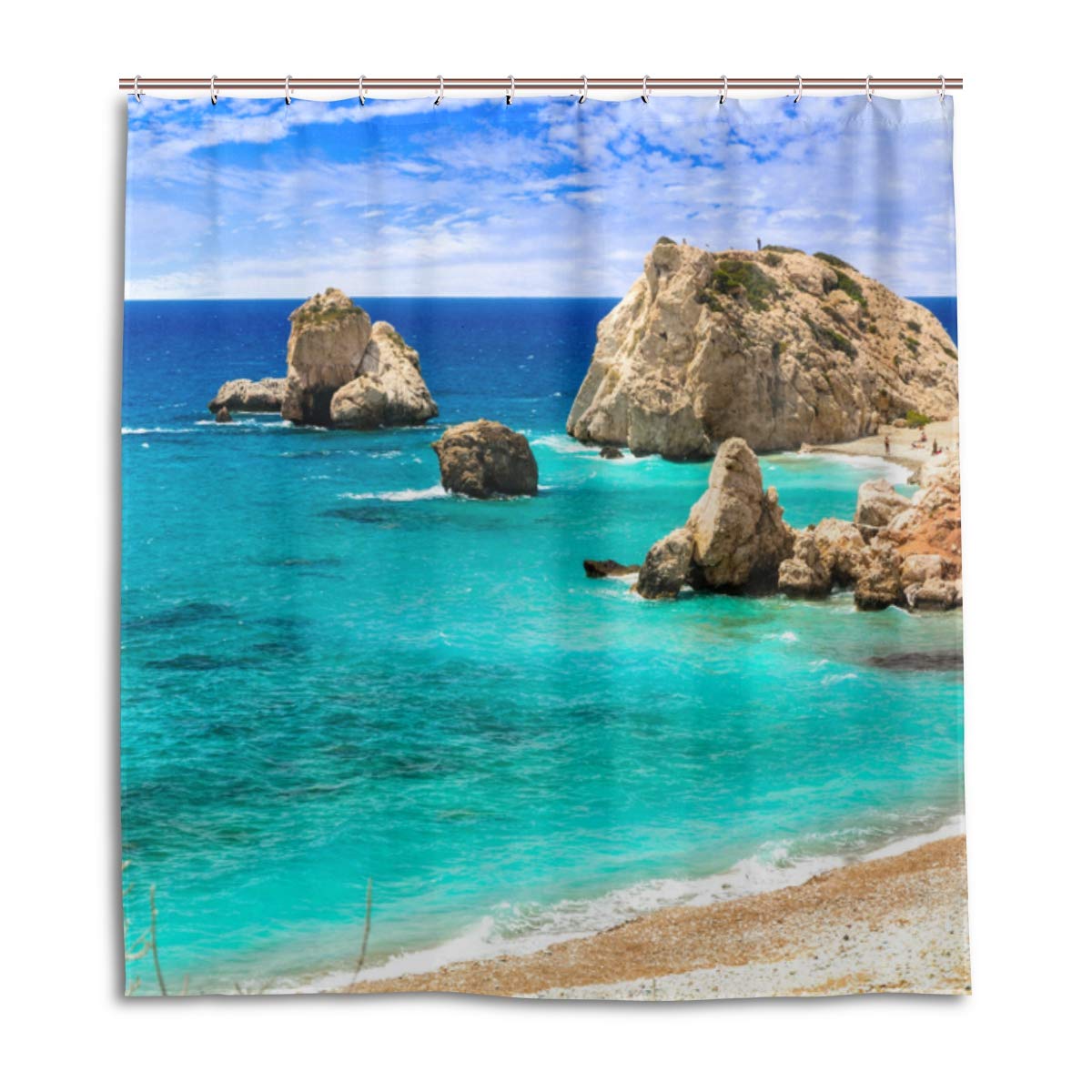 ALAZA Beautiful Beaches Cyprus Shower Curtain 72x72 Inch - Waterproof Polyester Bathroom Decor with Hooks - Perfect for Coastal, Beach House & Vacation Home Bathrooms