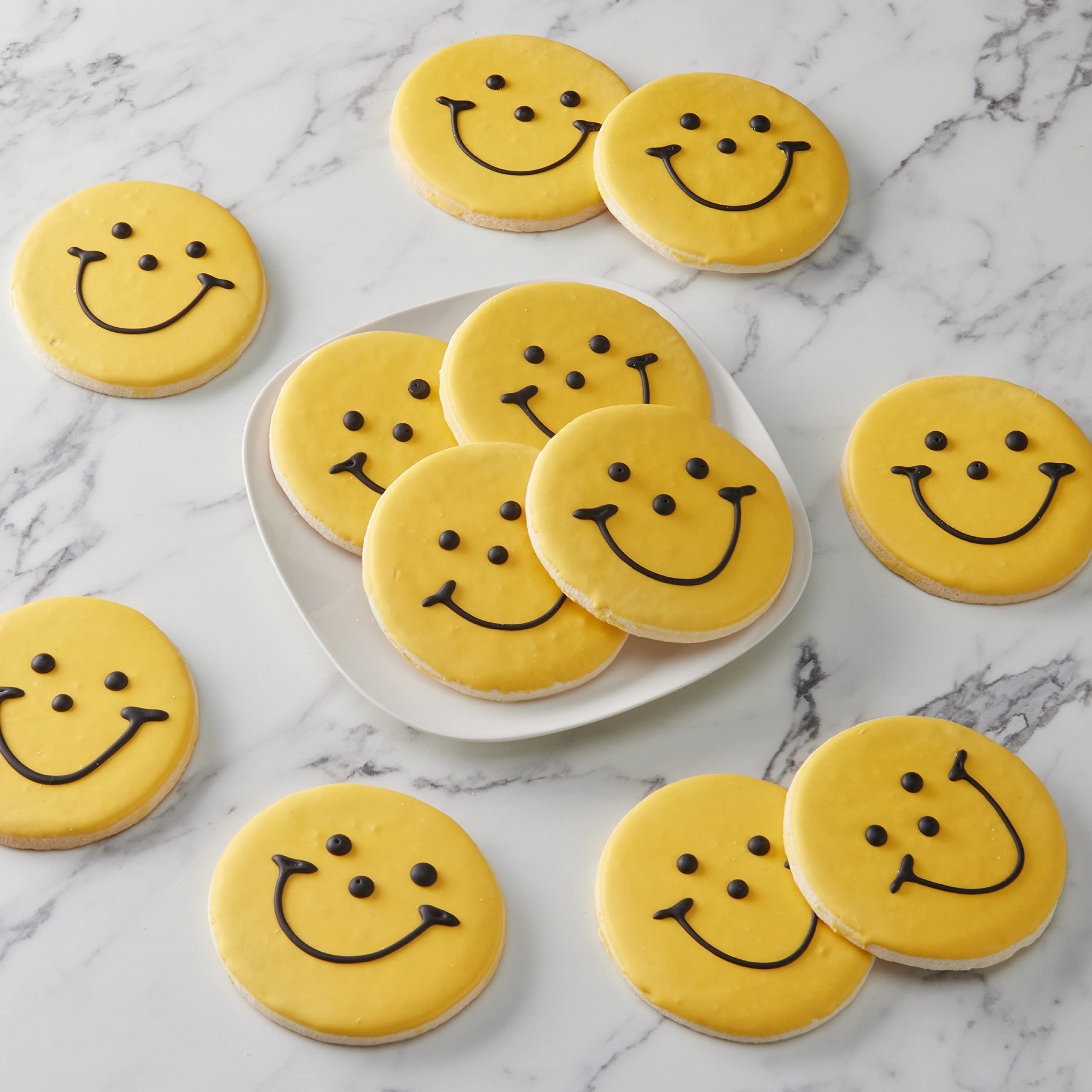 50-Pack Nut-Free Black & Gold Smiley® Face Cookies - Perfect for Birthday Parties, School Events & Holiday Celebrations