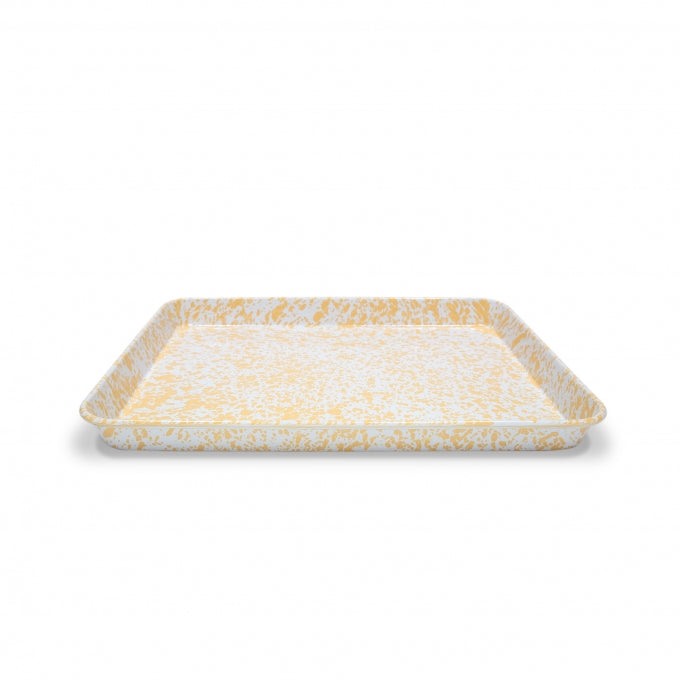 Crow Canyon Enamelware Jelly Roll Pan - Rectangular Baking Tray with Yellow Marble Design | Perfect for Baking, Serving & Entertaining