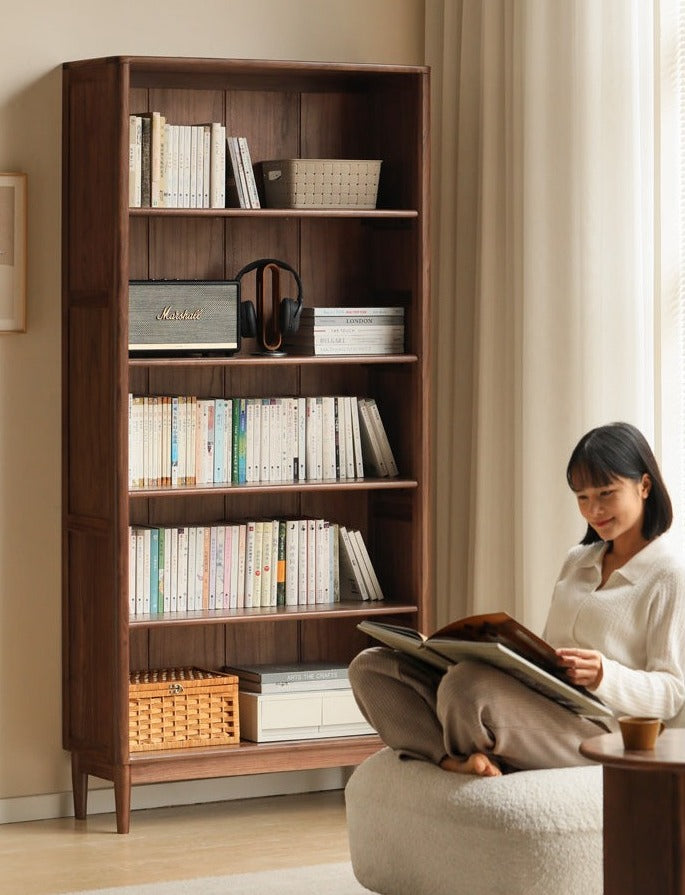 Solid Black Walnut & Oak Wood Bookcase - Customizable Wall-Mounted Bookshelf for Living Room, Home Office & Library Storage
