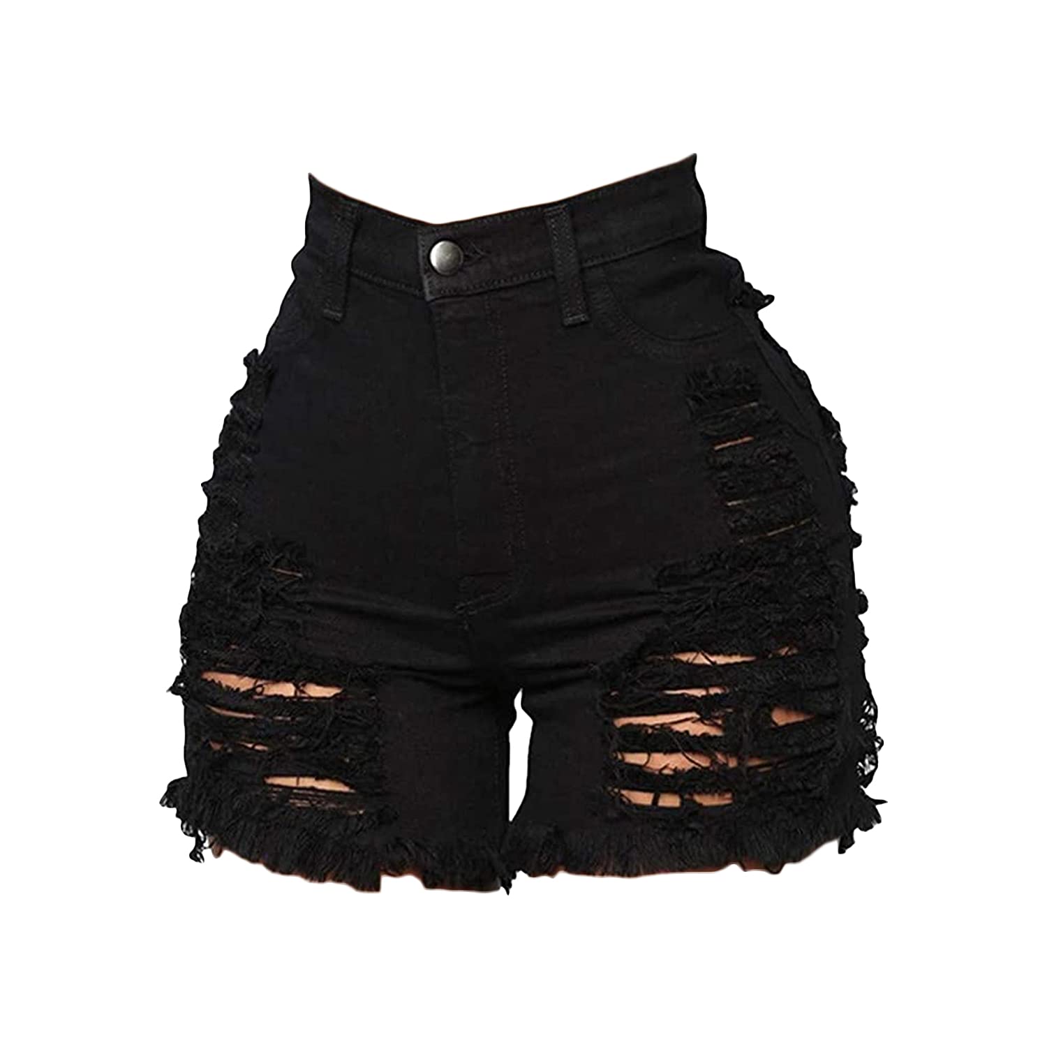 Women's High Waisted Ripped Denim Shorts - Sexy Distressed Jeans with Tassels & Raw Hem, Stretchy Comfort (Black, X-Large) | Perfect for Summer Outfits, Beach Vacations & Casual Streetwear