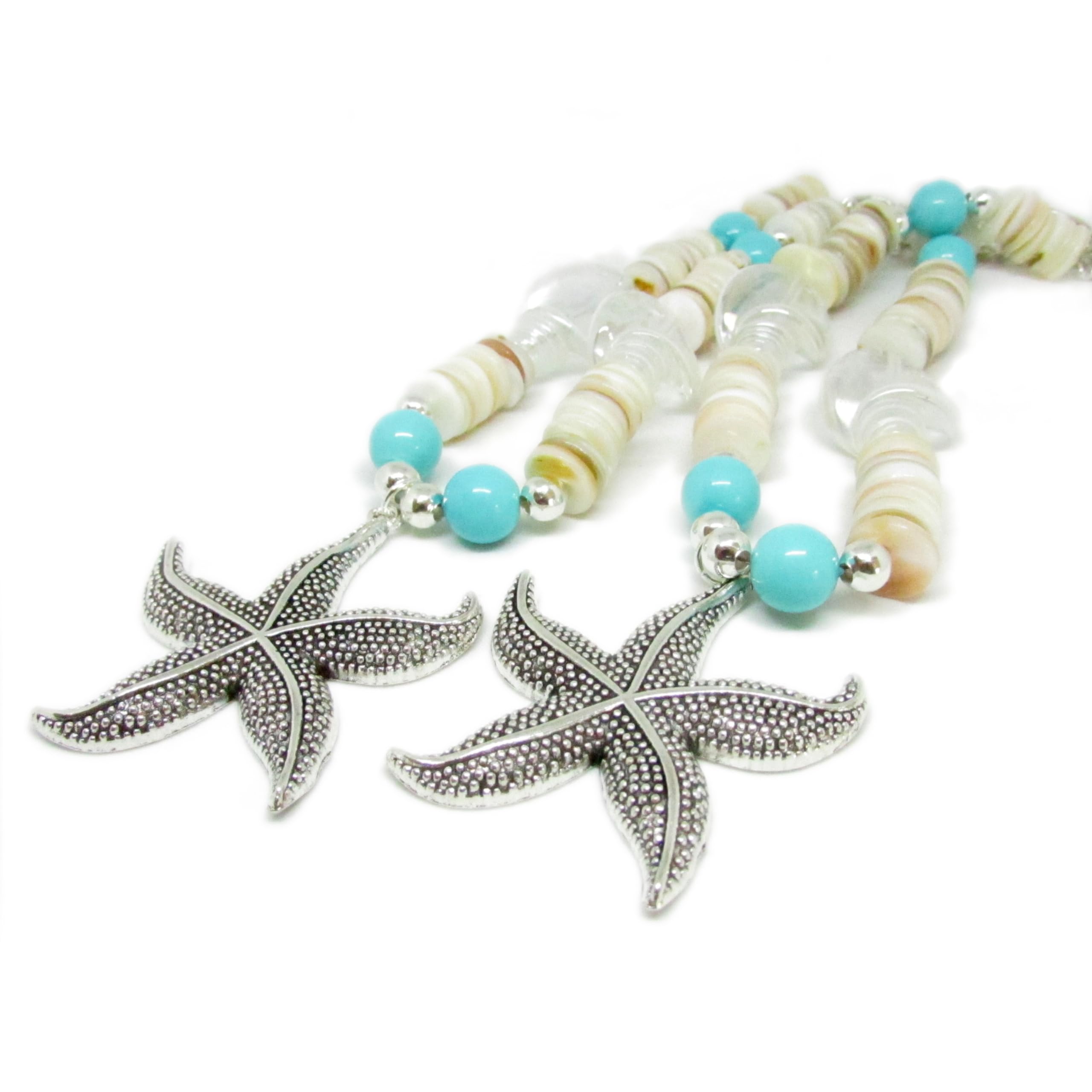 Starfish & Seashell Curtain Tiebacks - Coastal Beach Style Window Curtain Holdbacks for Living Room, Bedroom, Bathroom - Perfect for Nautical Home Decor and Beach House Accessories