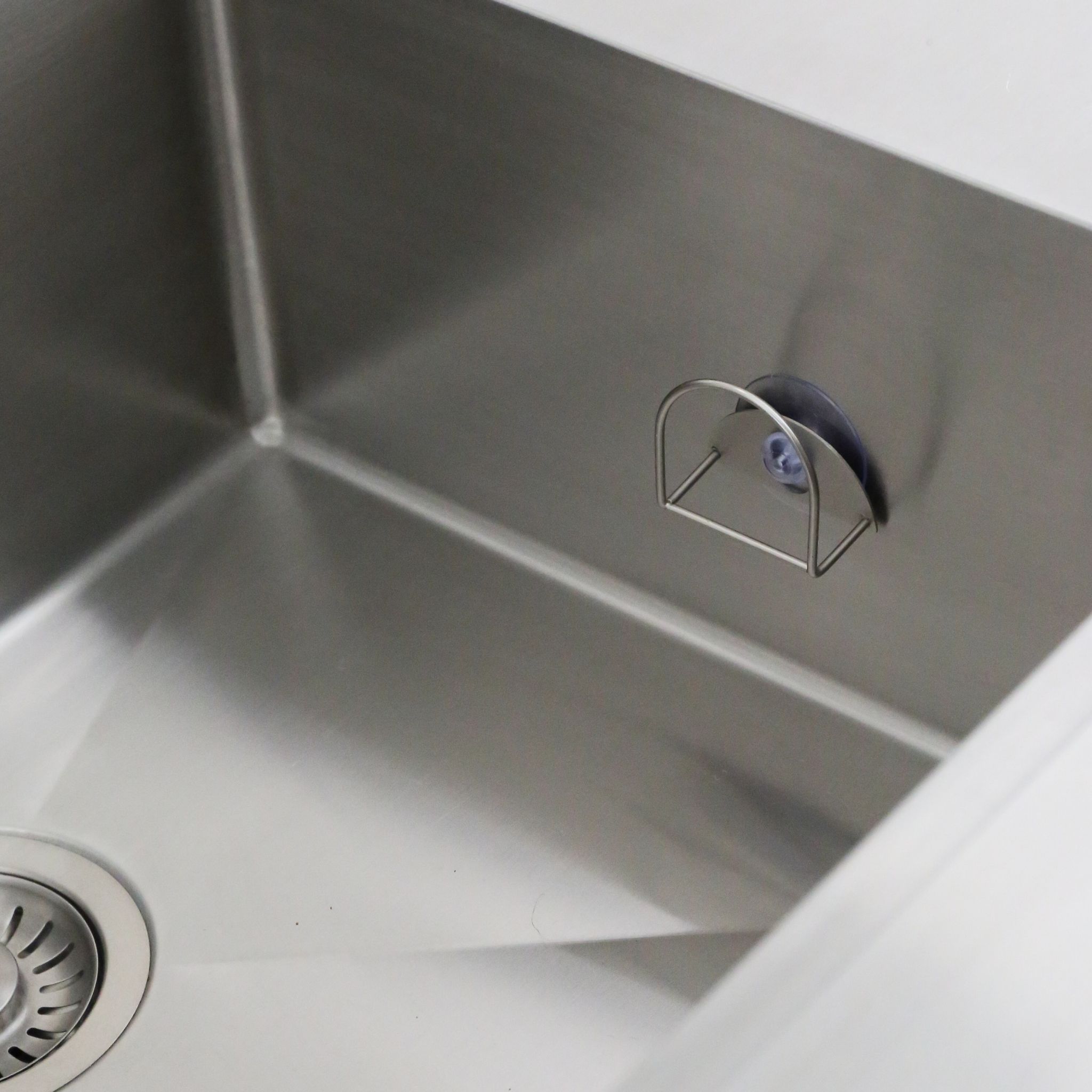 DESIGNSTUFF Brushed Steel Sink Sponge Holder - Rustproof Kitchen Organizer for Sponges & Scrubbers - Perfect for Kitchen, Bathroom, and Utility Sink Organization