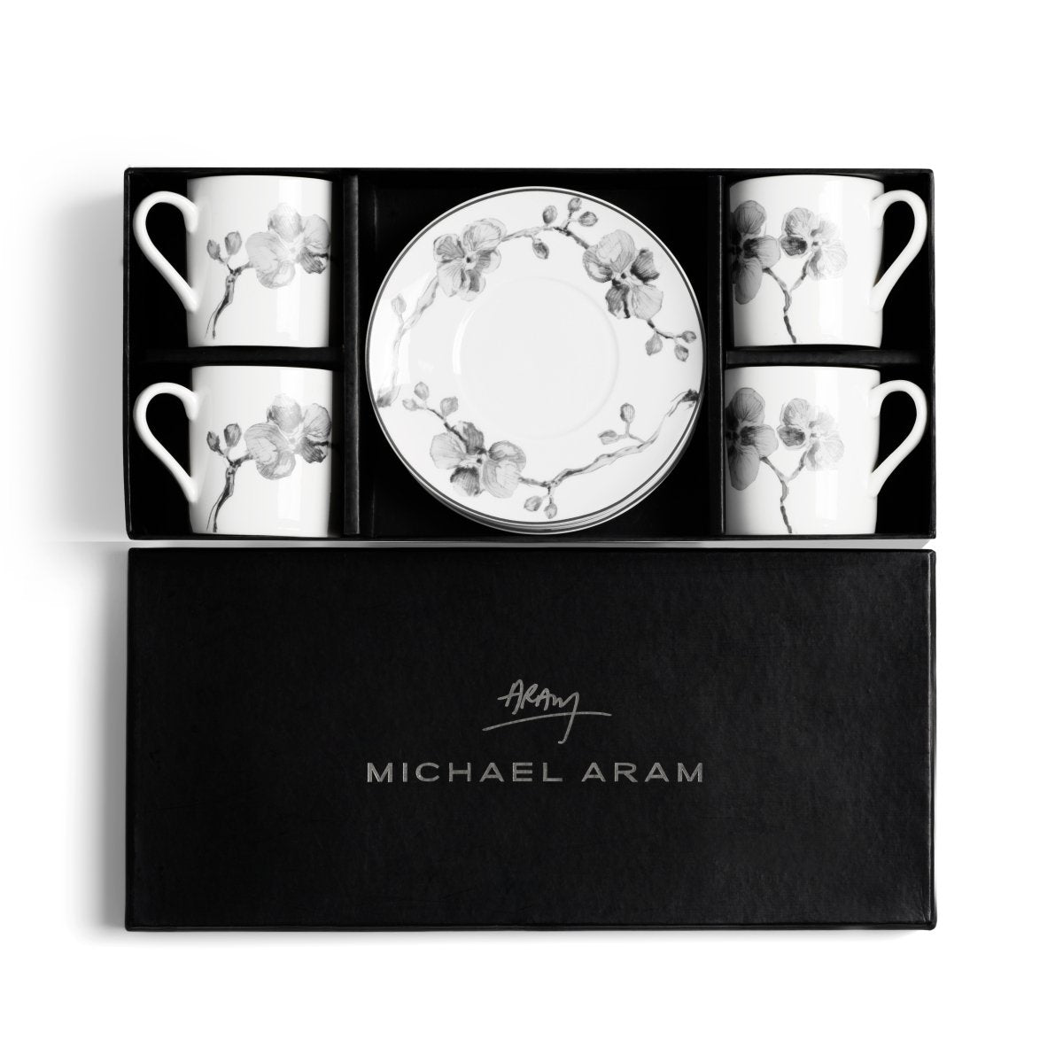 Black Orchid Demitasse Espresso Cups - Elegant Porcelain Coffee Set for Espresso, Cappuccino & Tea - Perfect for Home, Cafe & Restaurant Use