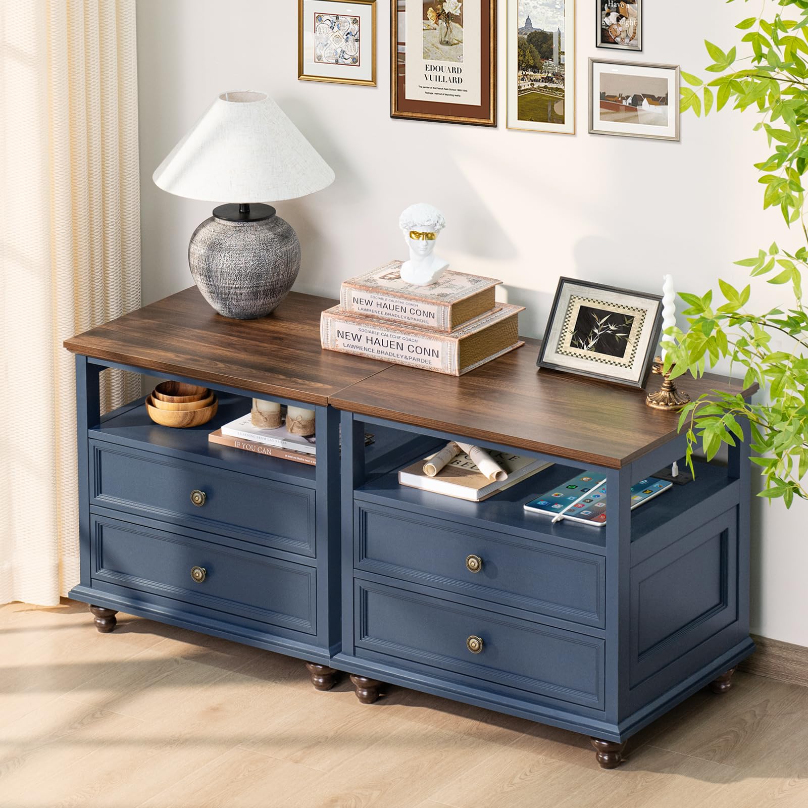 Farmhouse Nightstand with USB Charging Station, 24