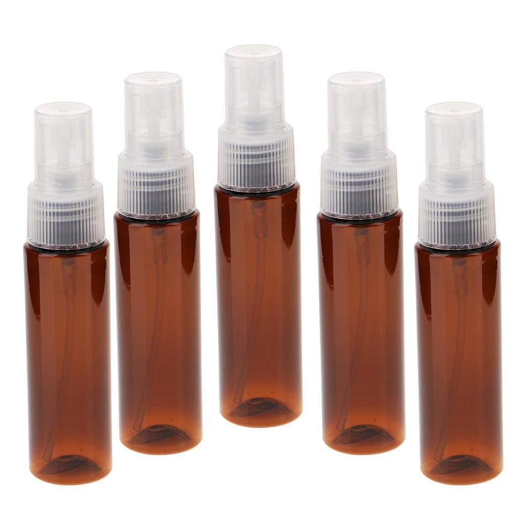 VMS INDIA 5-Pack 30ml PVC Fine Mist Perfume Spray Bottles - Refillable Travel-Size Lotion Dispenser (Brown) - Perfect for Cosmetics, Essential Oils & DIY Skincare