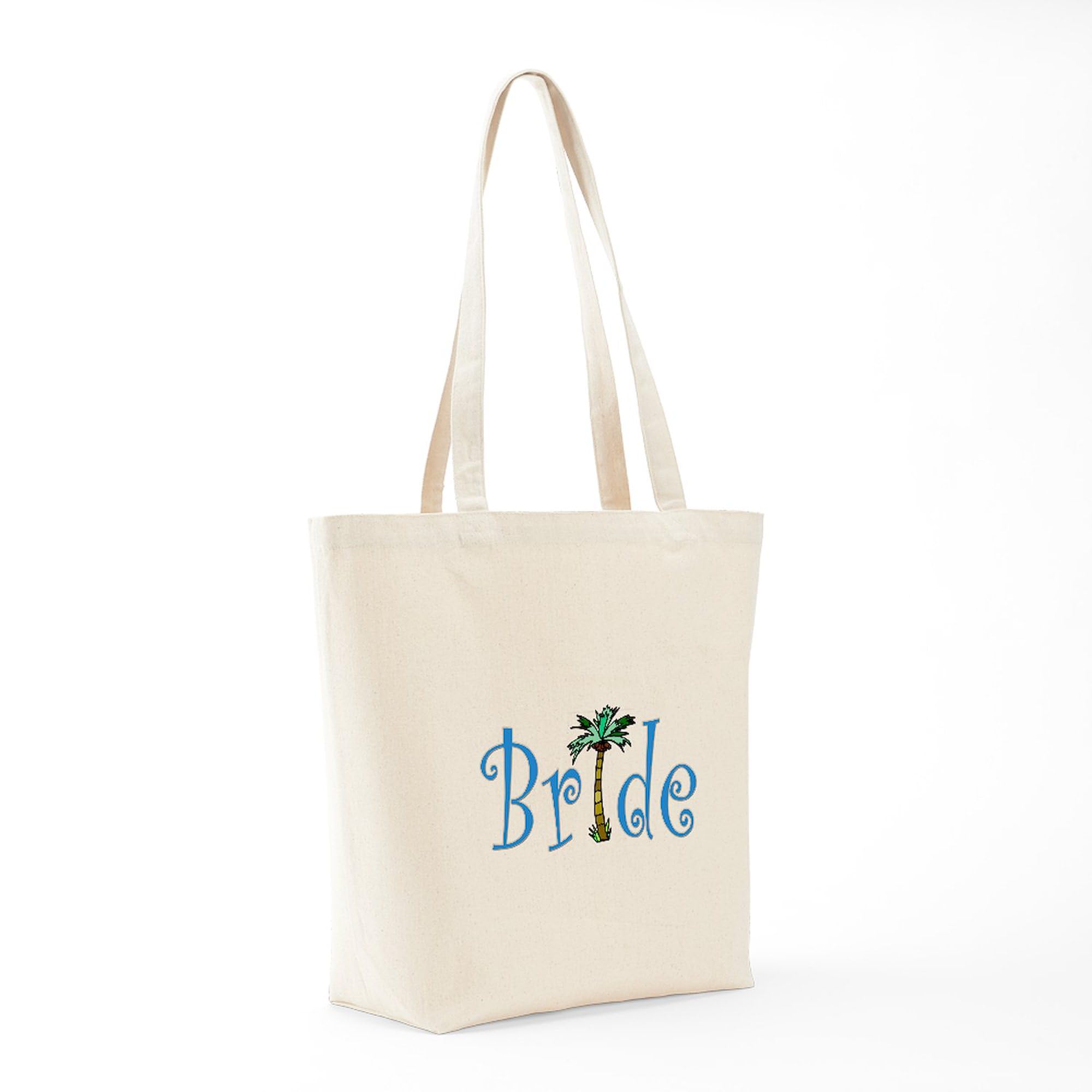 Eco-Friendly Bride With Palm Tote Bag - Natural Canvas Reusable Shopping Bag for Beach, Groceries & Bridal Showers | Sustainable Cotton Tote for Women