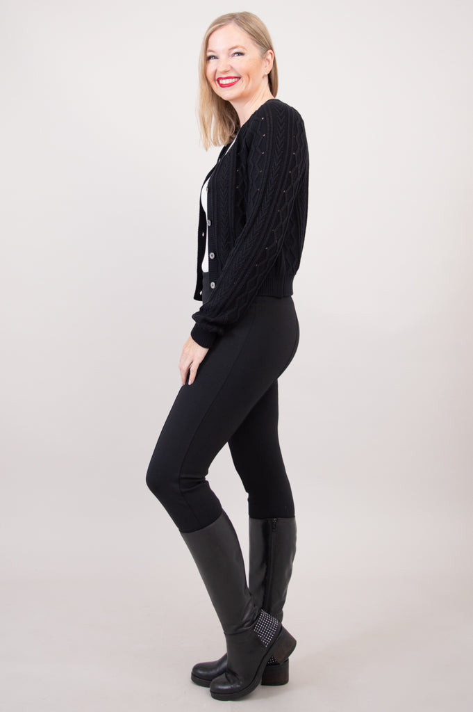 Bena Women's Cotton Cardigan Sweater - Soft & Comfortable Black Open Front Knit Top for Casual Wear & Layering