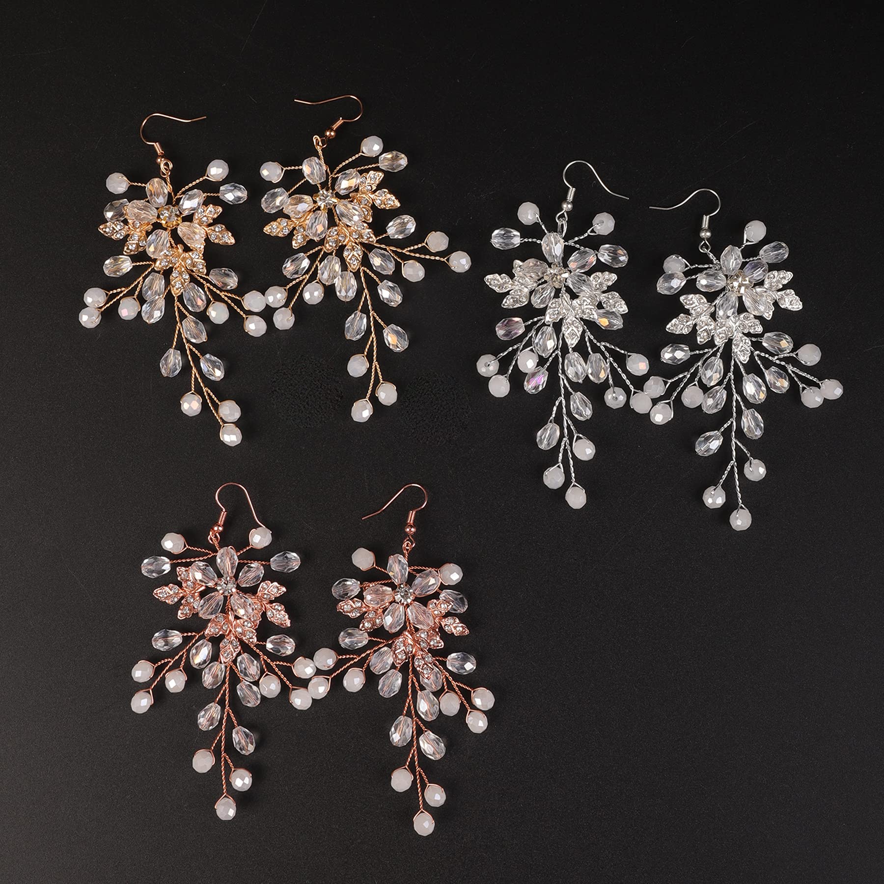 **Elegant Crystal Beaded Flower Earrings for Women - Silver Bridal Wedding Earrings for Bride, Bridesmaid & Prom - Perfect for Weddings, Parties & Special Occasions**