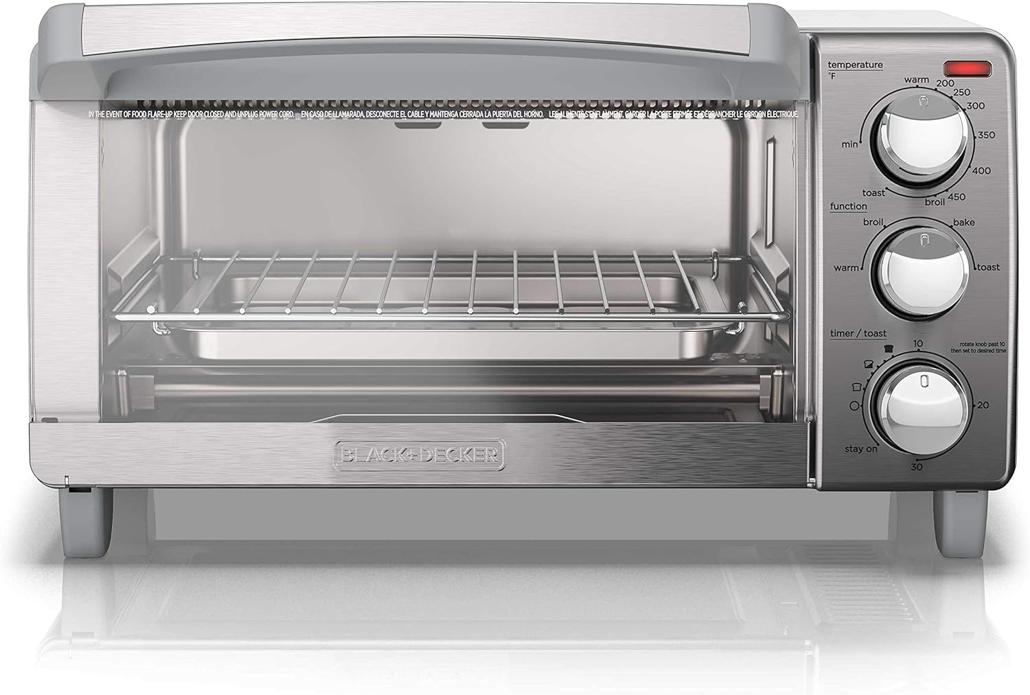 4 Slice Toaster Oven with Convection Baking, Stainless Steel Construction - Perfect for Breakfast, Snacks & Small Meals in Kitchen, Dorm or Office