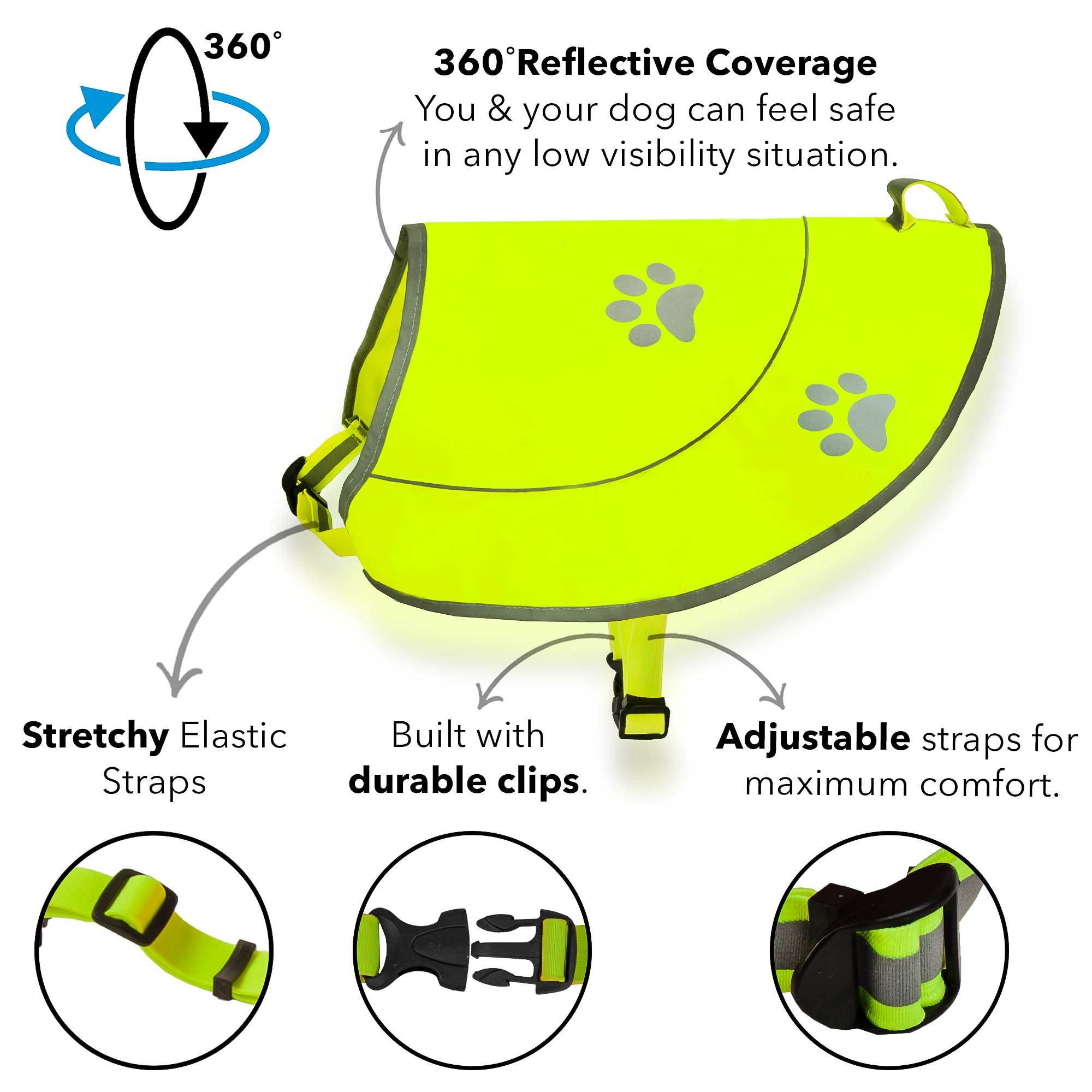 High Visibility Reflective Dog Hunting Vest - Safety Vest with Elastic Strap for Comfort, XX-Large Yellow - Perfect for Night Walks, Hunting & Outdoor Adventures