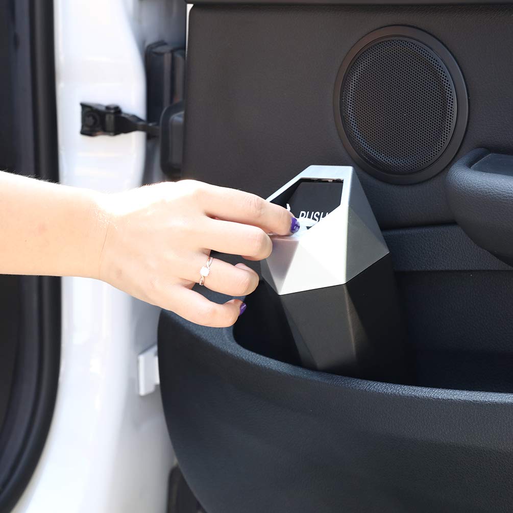 Leakproof Car Trash Can with Lid - Diamond Design Mini Garbage Bin for Vehicles, Home, Office & Kitchen | Portable Auto Dustbin for Road Trips, Commuting & Daily Use (Silver, 1PC)