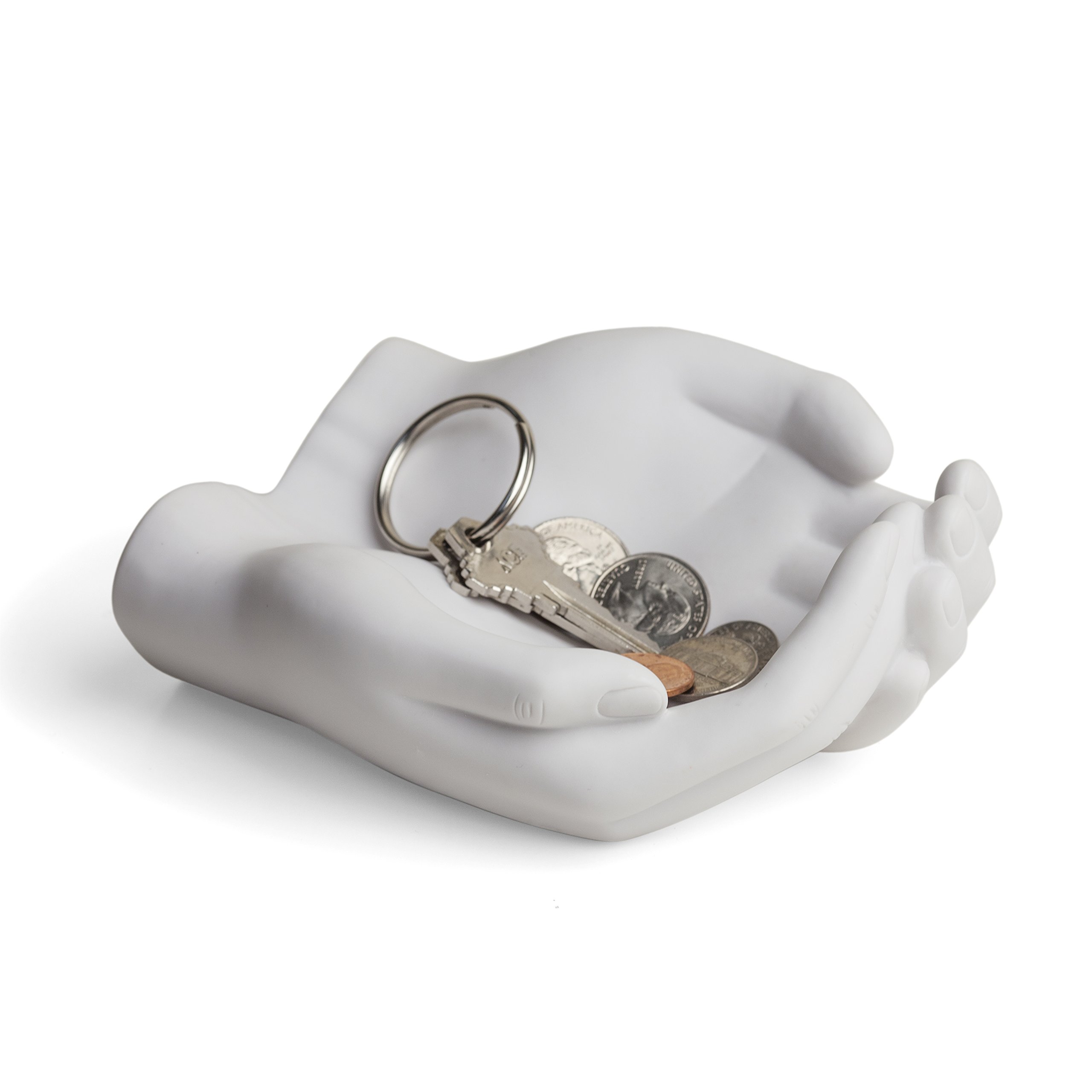 Danya B. CSK8076 White Poly Resin Decorative Tray - Elegant Hands Holder for Jewelry, Keys, Candles & Candy | 5.25