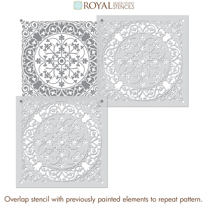 Aragon Damask Tile Wall Stencil - Reusable DIY Painting Template for Home Decor, Bathroom, Kitchen Backsplash - Perfect for Wall Art, Furniture Upcycling & Craft Projects