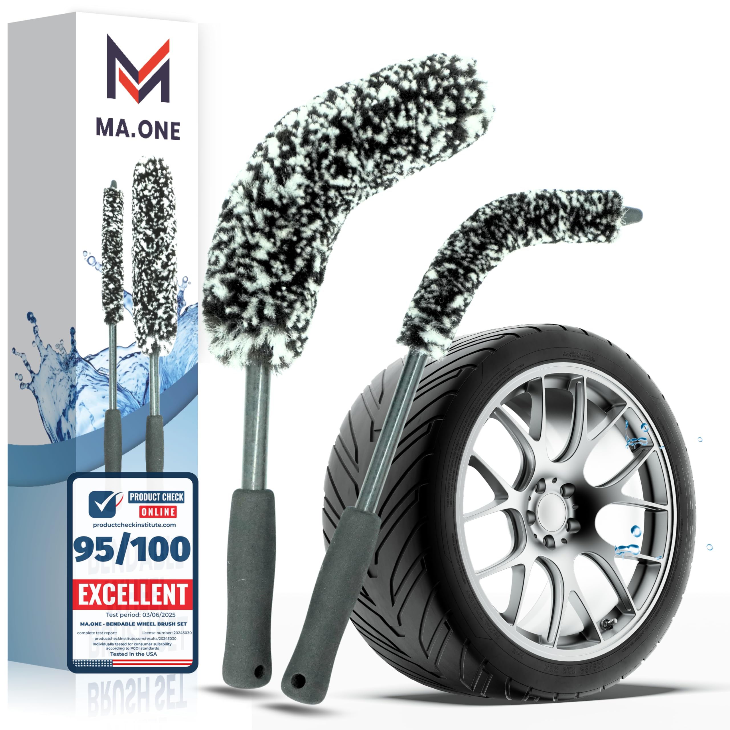 Premium 2-Pack Tire Shine & Wheel Cleaning Kit - Long Handle Car Wash Brush, Black Trim Restorer & Auto Rim Brake Dust Remover - Wet Dressing Coating Detailing Set for Cars, Trucks & SUVs - Adams Professional Auto Care Products