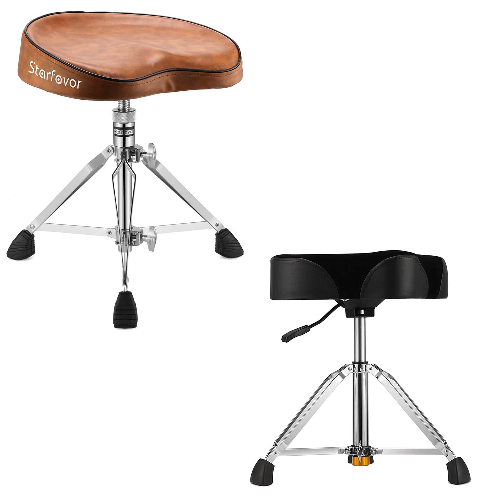 Starfavor Adjustable Drum Throne with Padded Seat - Swivel Drum Stool for Drummers, Brown - Perfect for Home Studios, Live Performances & Practice Sessions