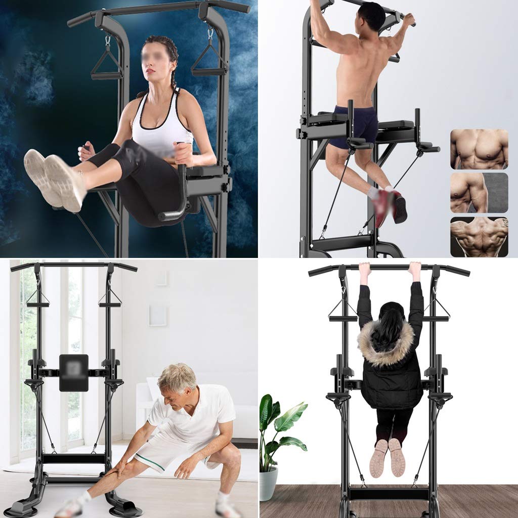 Power Tower Dip Station for Strength Training - 300kg Capacity, Adjustable Height 90-230cm, Black - Perfect for Home Gym, Office Fitness & Youth Workouts