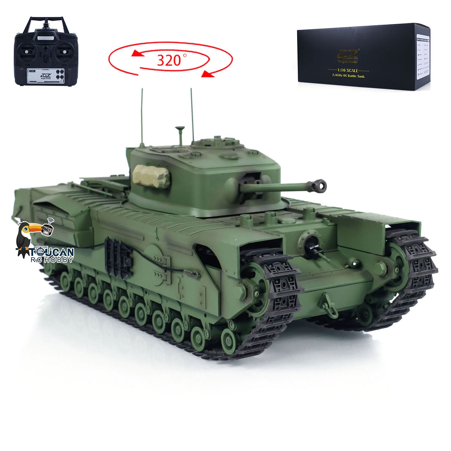 1/16 Tongde RC Battle Tank Churchill Mk.VII Electric Remote Control Military Vehicle - US Stock - Perfect for Wargaming, Collectors & Outdoor Play