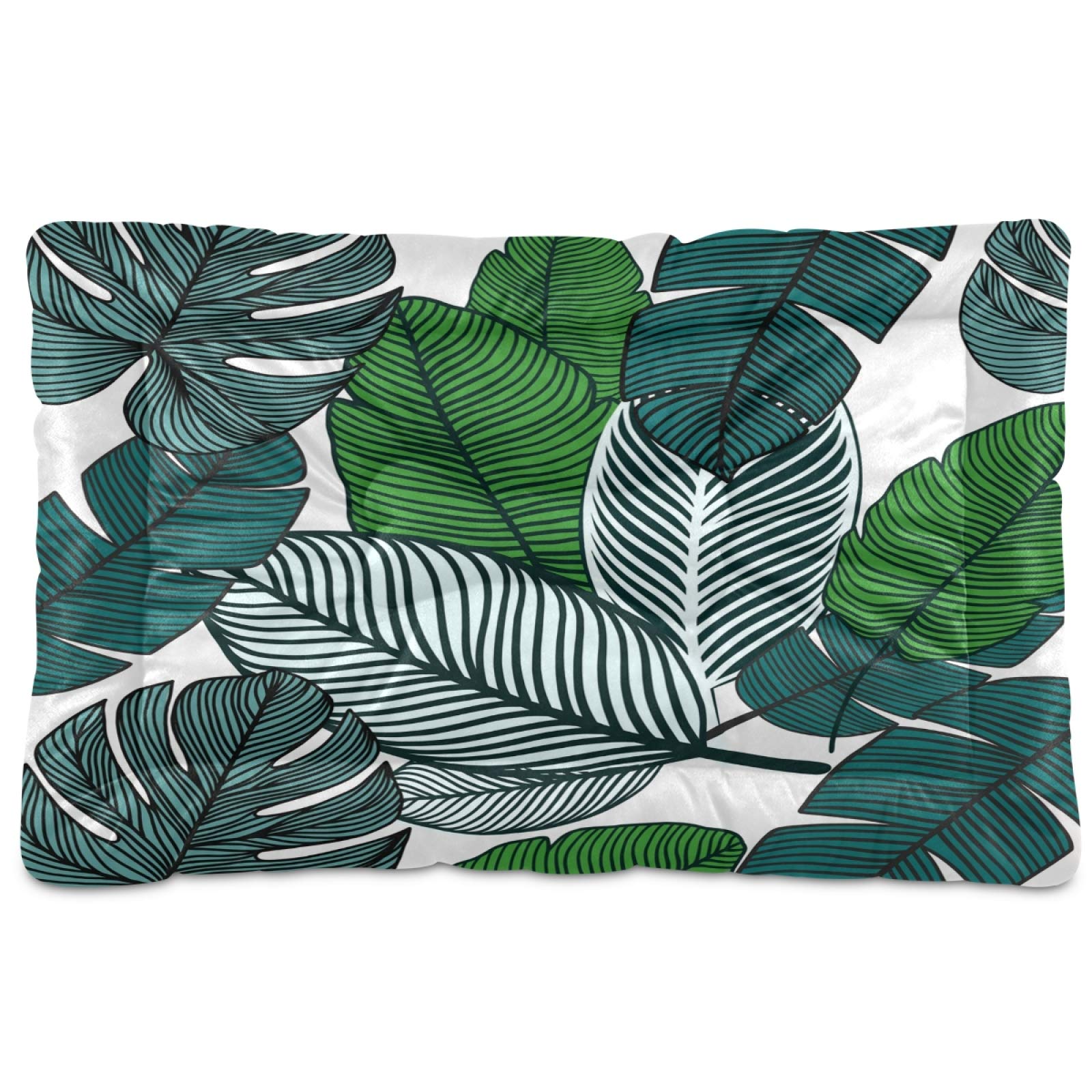 Tropical Leaves Print Rectangle Pet Bed - Ultra Soft & Comfortable Calming Dog Bed for Small & Medium Dogs & Cats, 24x18 Inch - Perfect for Living Room, Bedroom & Pet Travel