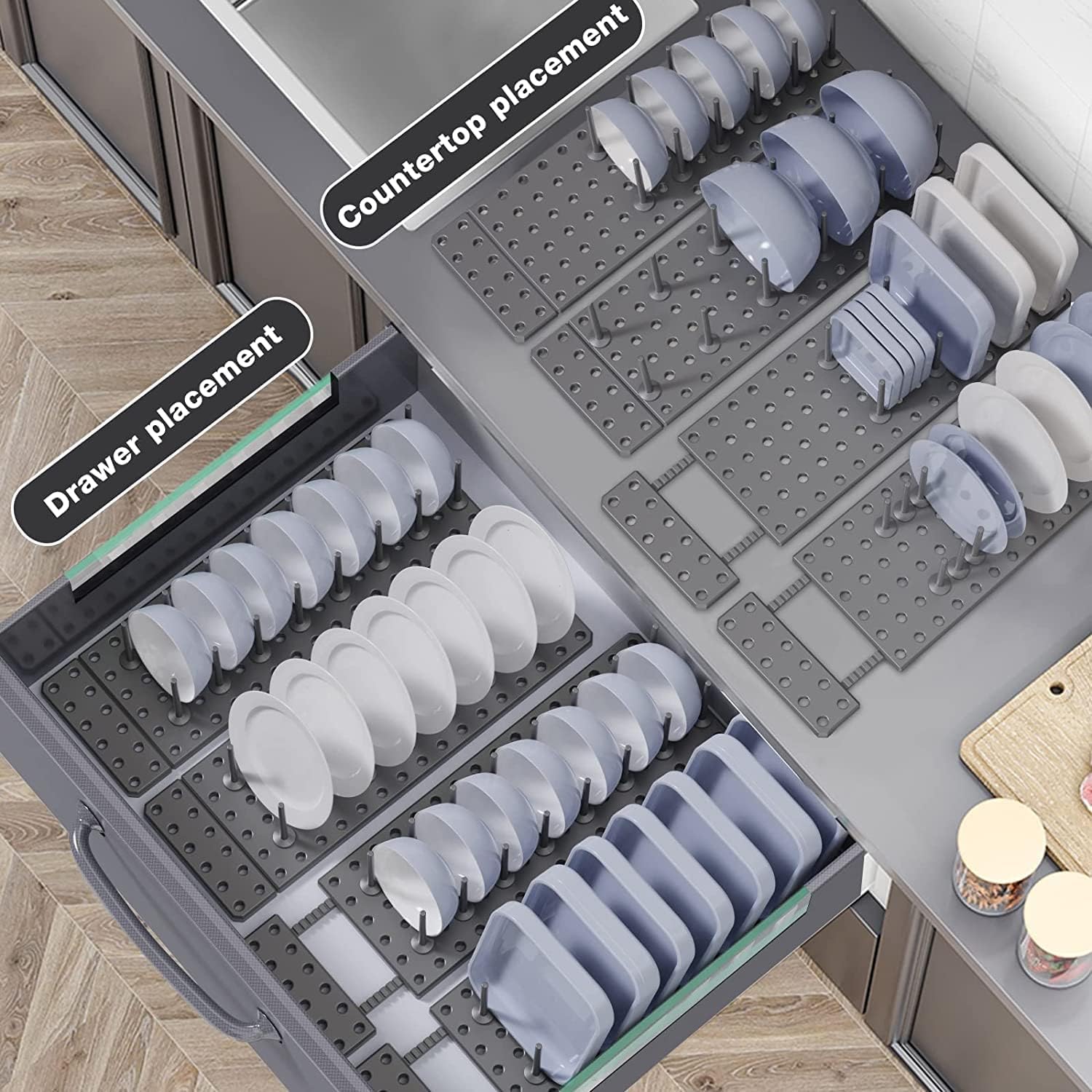 MVM Enterprise Adjustable Pegboard Drawer Organizer - Kitchen Drawer Organizers and Dividers for Utensils, Bowls & Tableware Storage - Perfect for Kitchen Organization, Pantry Shelving and Drying Rack Use
