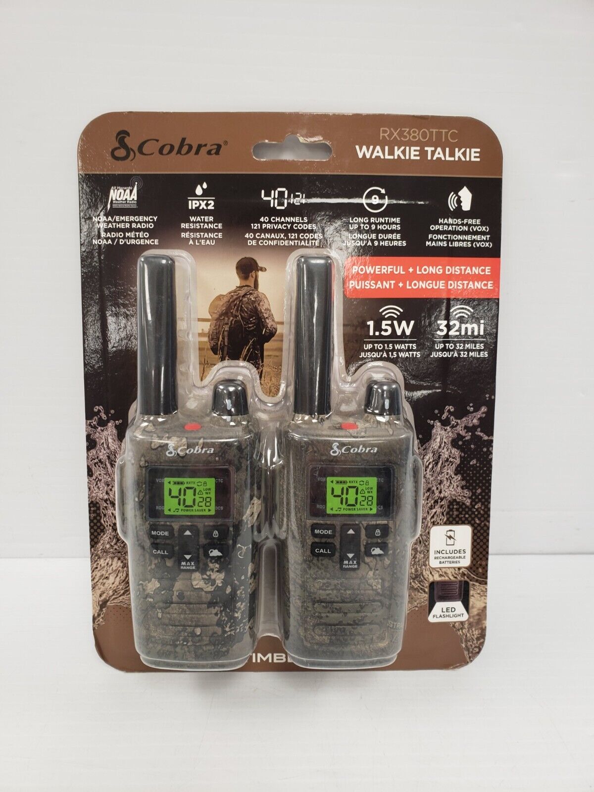 Cobra RX380TTC 2-Way Radio - Long Range Walkie Talkies with 22 Channels & NOAA Weather Alerts for Outdoor Adventures, Hiking, Camping, and Emergency Communication