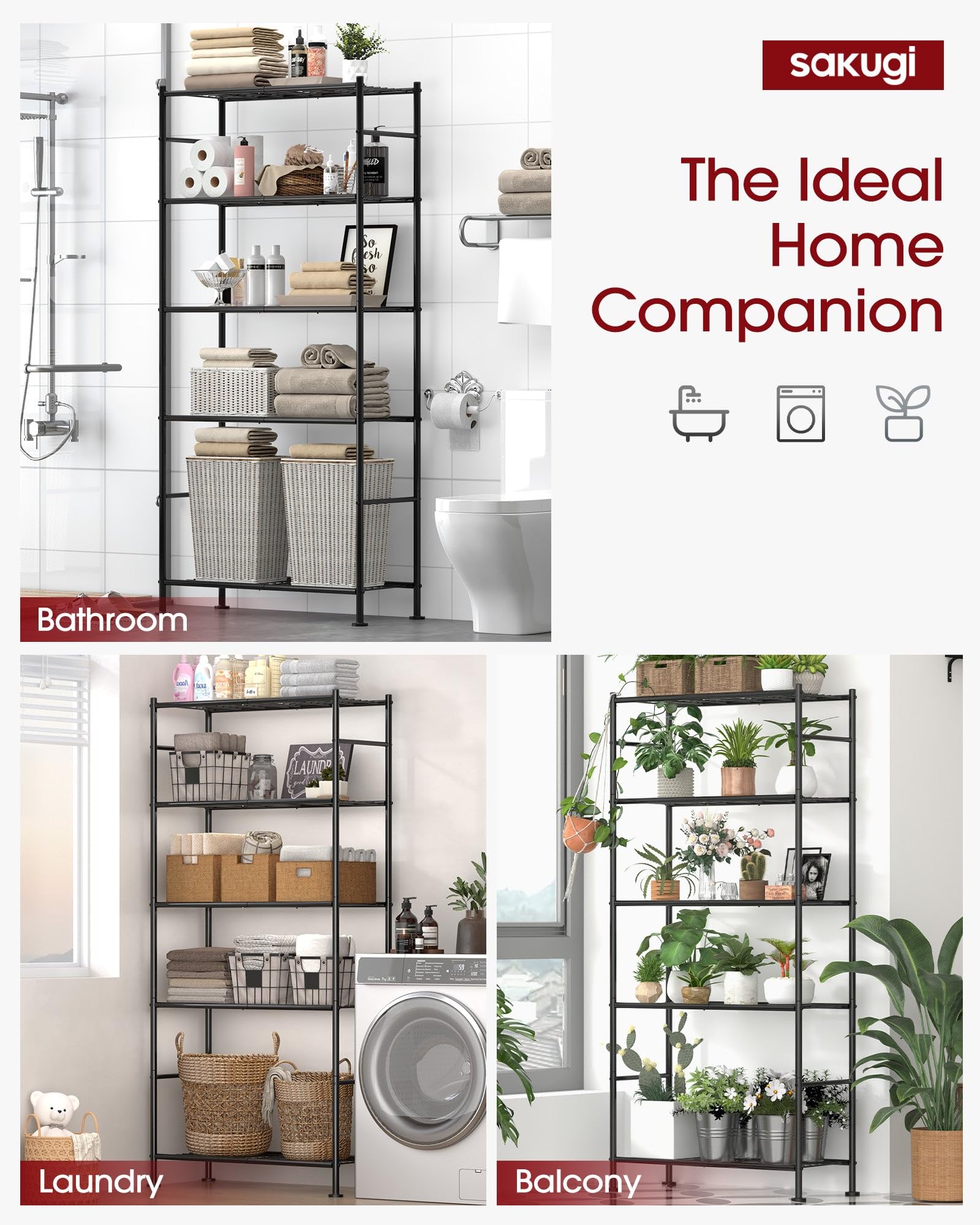 5-Tier Heavy Duty Metal Storage Shelves - 33.1