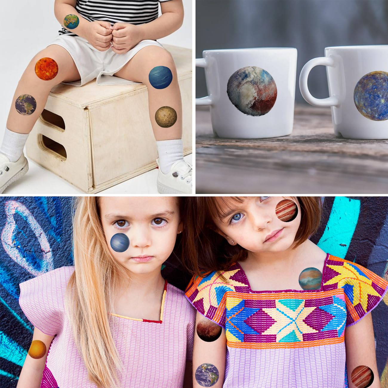 74 Outer Space Planet Temporary Tattoos for Kids - Waterproof Solar System Tattoo Stickers for Boys & Girls Birthday Parties, Goodie Bag Fillers, Space Themed Events & Costume Accessories