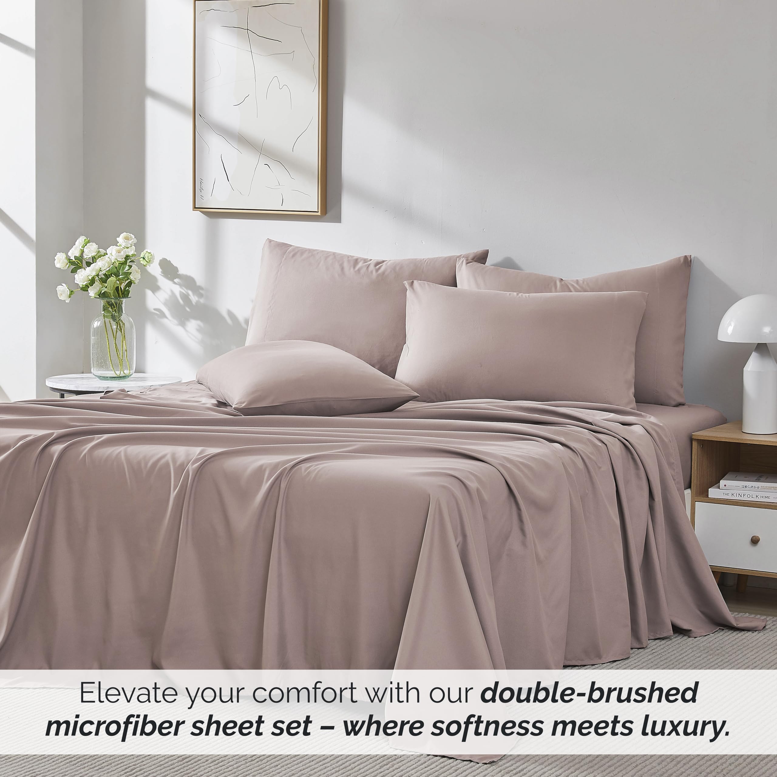 Southshore Fine Living Premium 4-Piece Deep Pocket Sheet Set - Easy Care & Shrinkage Free - Includes 1 Flat Sheet, 1 Fitted Sheet & 2 Pillowcases - Muted Mauve - Twin XL Size - Perfect for Guest Rooms, Dorms & Cozy Bedrooms