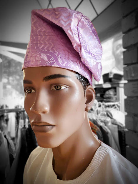 Jide Purple Lilac African Damask Hat Kufi DPH4044 - Stylish Islamic Prayer Cap for Men, Traditional Muslim Headwear for Daily Wear & Special Occasions