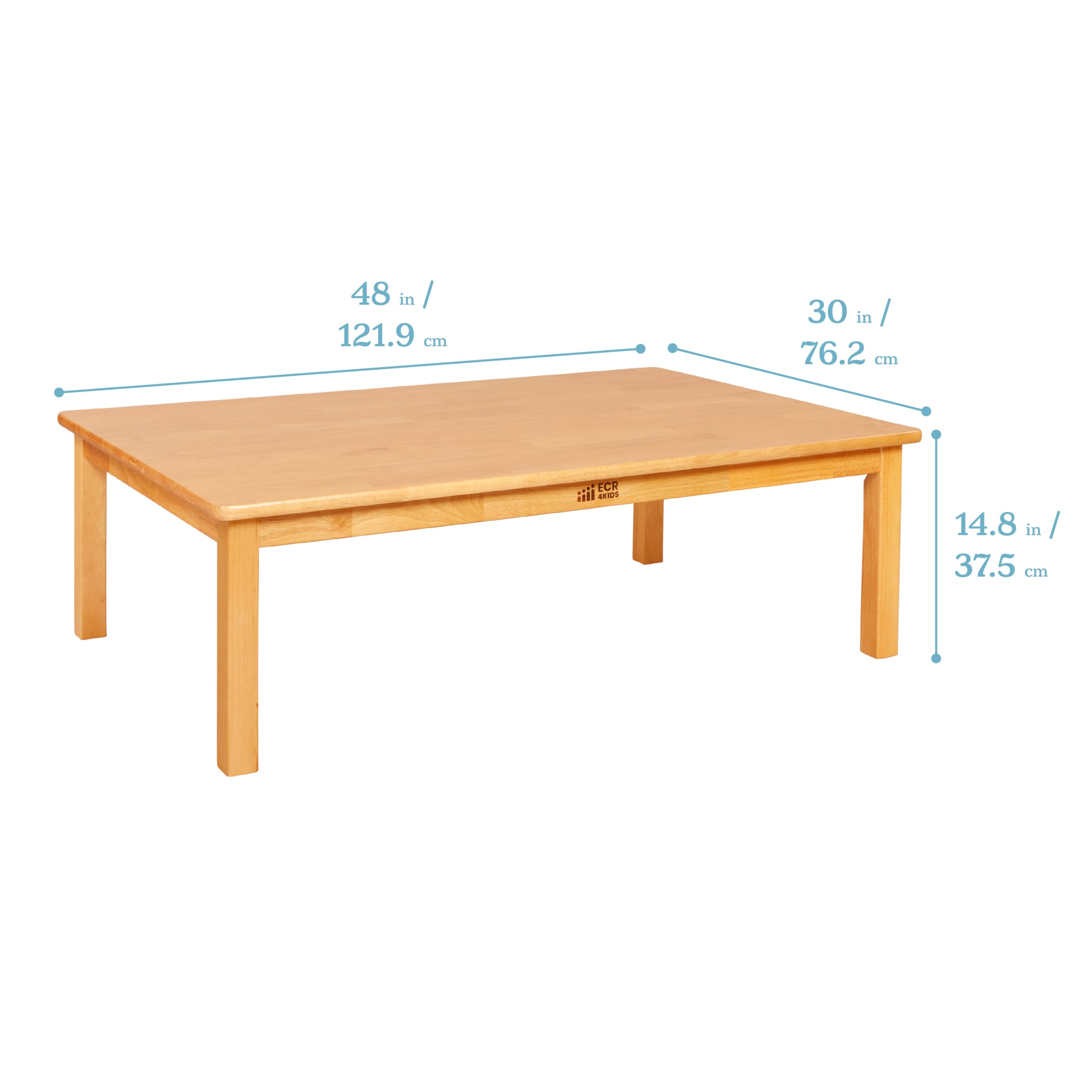 ECR4Kids 48 x 30 Inch Rectangular Hardwood Table for Kids with 14 Inch Legs - Natural Honey Finish - Durable Children's Furniture for Classroom, Playroom & Home Learning
