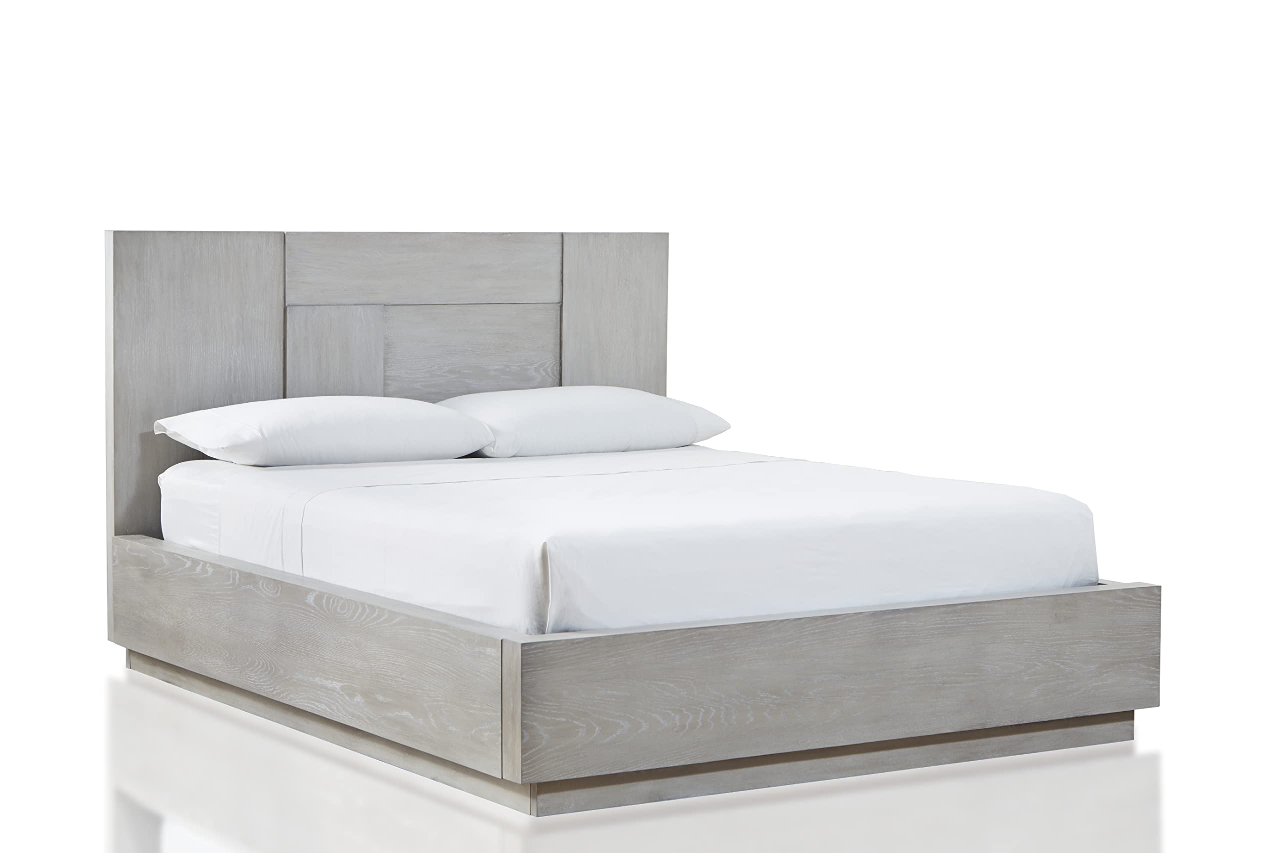 Modus Furniture Solid Wood Panel Bed Frame, Queen Size, Cotton Grey Finish - Sturdy & Elegant Bedroom Furniture for Master or Guest Room