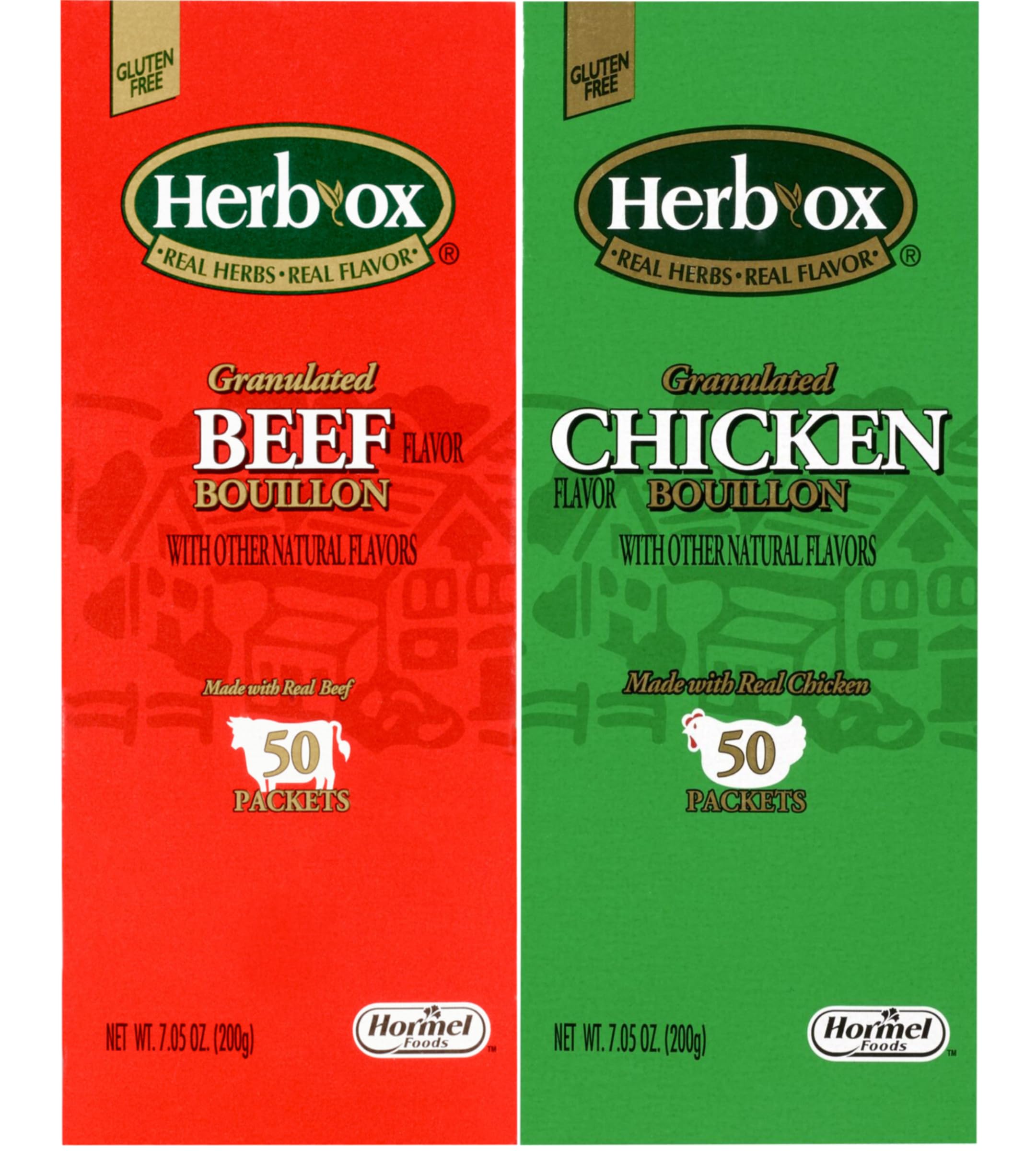 Herb-Ox Granulated Beef & Chicken Bouillon Variety Pack - 50 Count Box (Pack of 2) with Swivel Spoons | Instant Soup Base, Cooking Seasoning for Broth, Stews & Recipes | Perfect for Home Chefs & Meal Prep