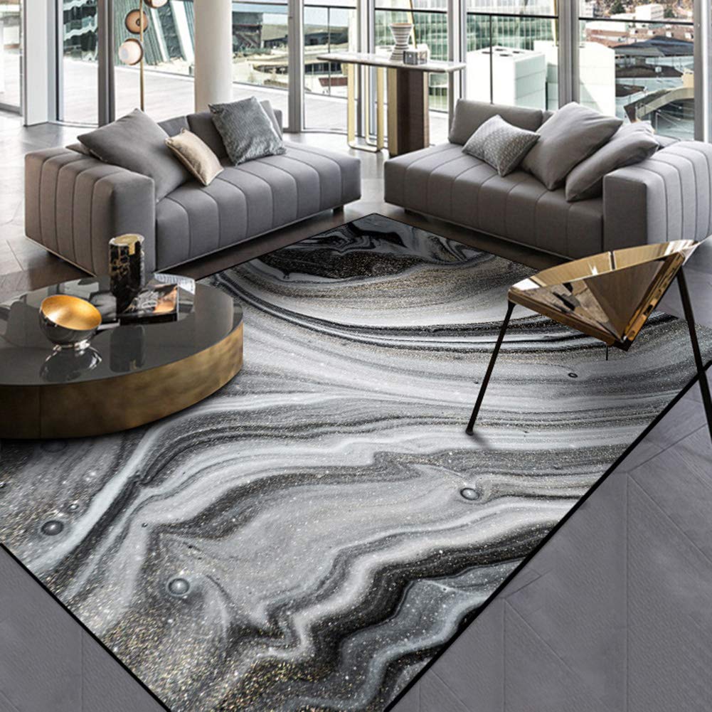 Abstract Black Gray Rock Pattern Sea Gilt Area Rug - 4'x5'3