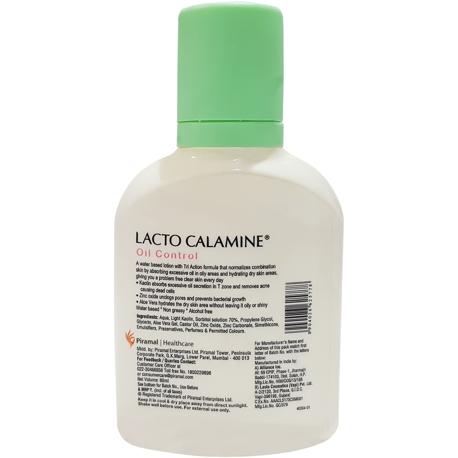 Lacto Calamine Skin Lotion for Oily Skin - Oil Control & Skin Balancing Face Moisturizer, 60ml Bottle | Perfect for Daily Skincare Routine & Acne-Prone Skin