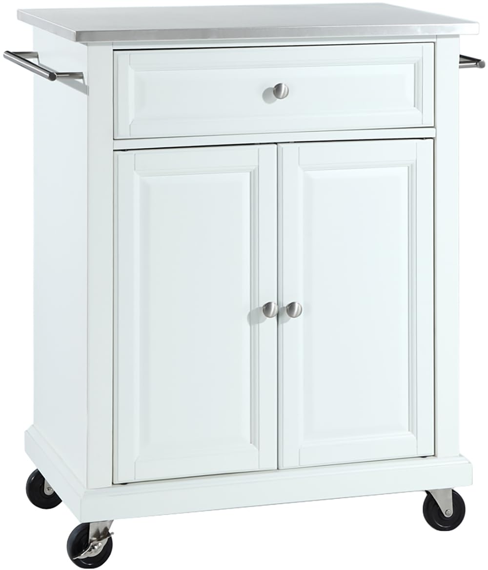 Compact Stainless Steel Rolling Cart with Shelves - White Microwave Stand & Towel Rack | Perfect for Kitchen, Bathroom, Dorm & Office Organization | Crosley Furniture