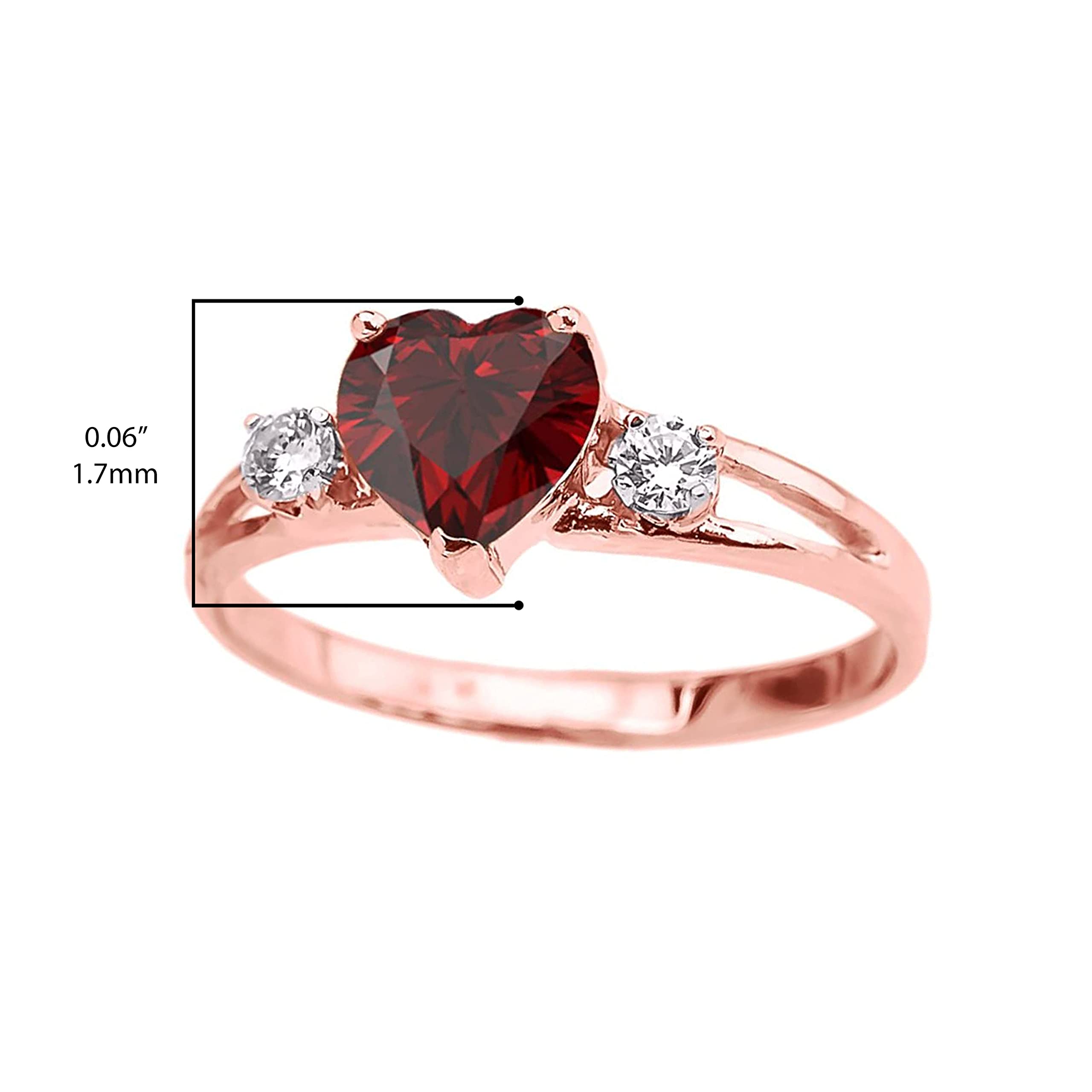 10K Rose Gold Heart Shaped Garnet & Rose Topaz Three Stone Split Shank Ring for Women - Perfect for Valentine's Day, Anniversary & Romantic Gifts