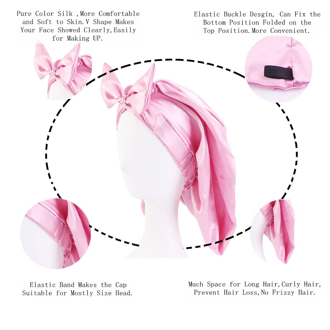 100% Pure Silk Sleep Cap for Long Hair - Bonnet for Braids, Dreadlocks & Curly Hair - Soft Saint Cap for Nighttime Hair Protection - Perfect for Sleeping, Travel & Home Care