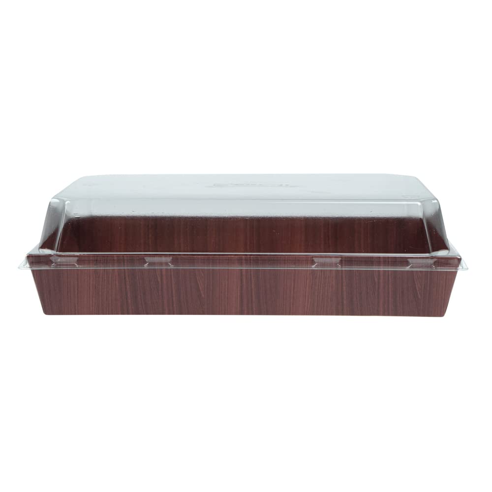 Restaurantware Matsuri Vision 9x6x1.5 Inch Large Disposable Sushi Trays - 100 Greaseproof Wood Grain Paper Sushi Containers for Entrees & Desserts (Lids Sold Separately) | Perfect for Japanese Restaurants, Catering, Takeout & Home Sushi Parties