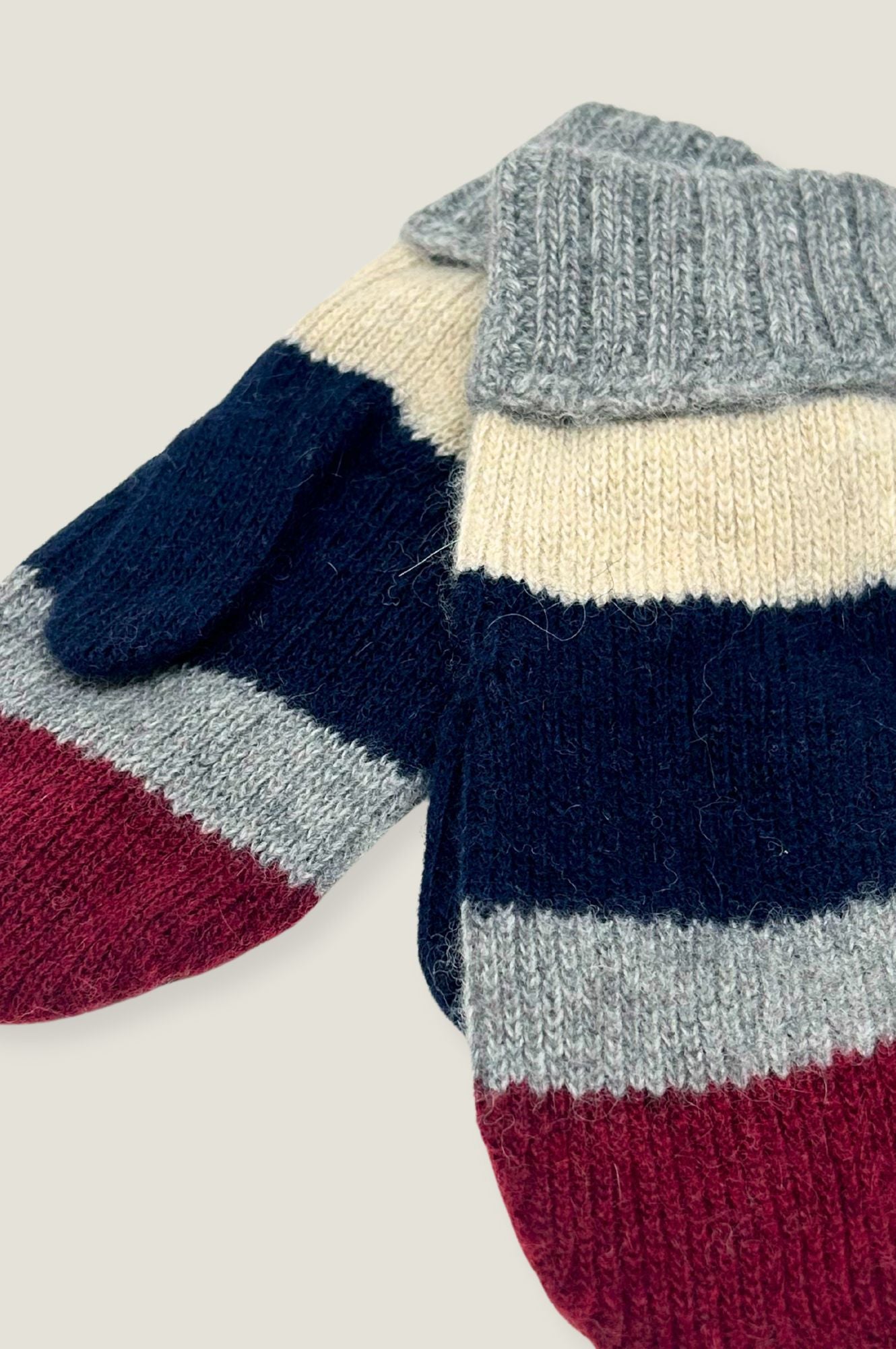 Warm Striped Wool & Cashmere Blend Mittens for Women & Men - Navy, Grey, Burgundy Winter Gloves | Perfect for Cold Weather, Snow Activities & Outdoor Adventures