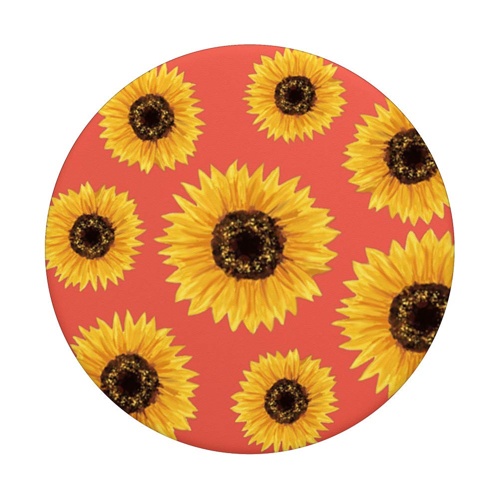 Sunflower Coral Orange PopSocket PopGrip - Swappable Phone & Tablet Grip for Secure Hold, Perfect for Travel, Work, and Everyday Use