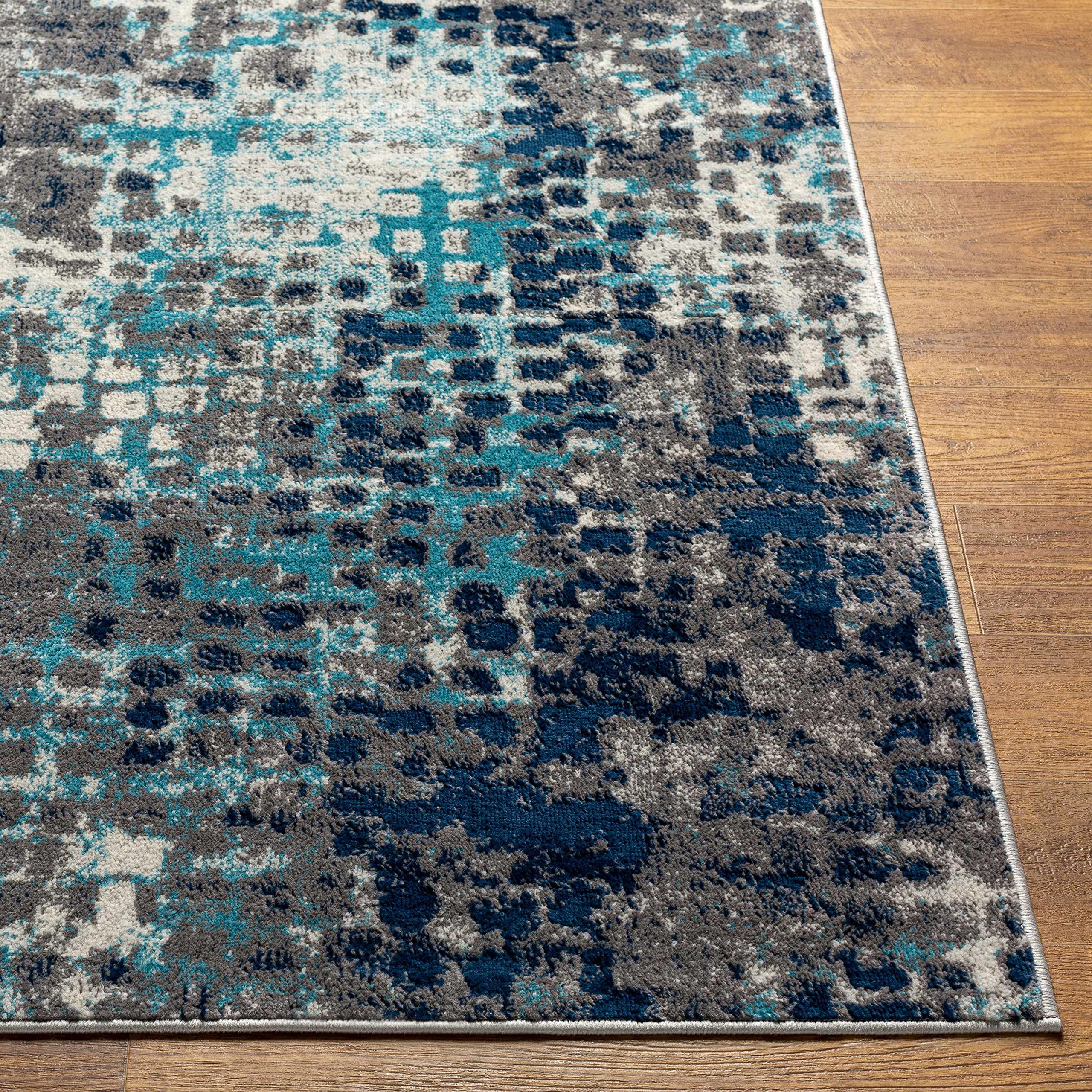 Hauteloom Modern Area Rug for Living Room and Bedroom - Navy, Sky Blue, Charcoal - 6'7