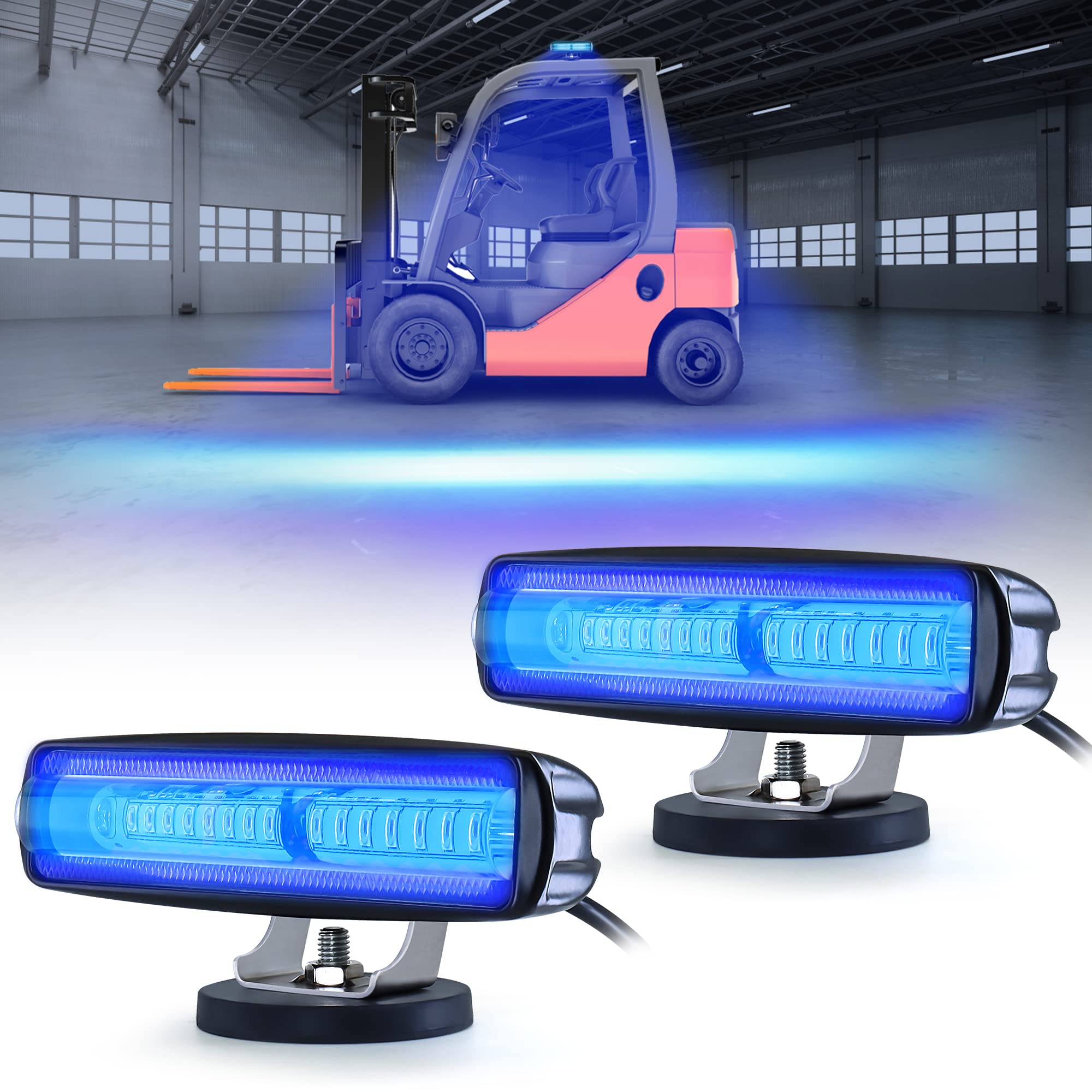 New 30W Blue LED Forklift Safety Lights - DC 12-80V Warehouse & Truck Warning Lights (2 Pack) - Side Zone Visibility for Industrial Safety & Loading Dock Operations