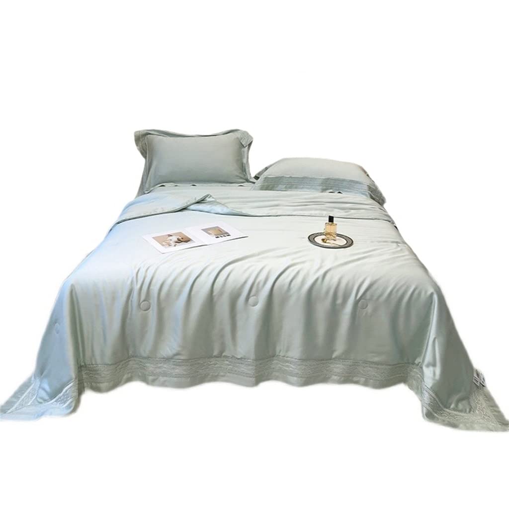 French Simple Tencel Lyocell Summer Cooling Quilt - Breathable Air Conditioner Comforter for Naked Sleep, Silky Soft (Blue, 220x240cm) - Perfect for Hot Sleepers & Air-Conditioned Bedrooms