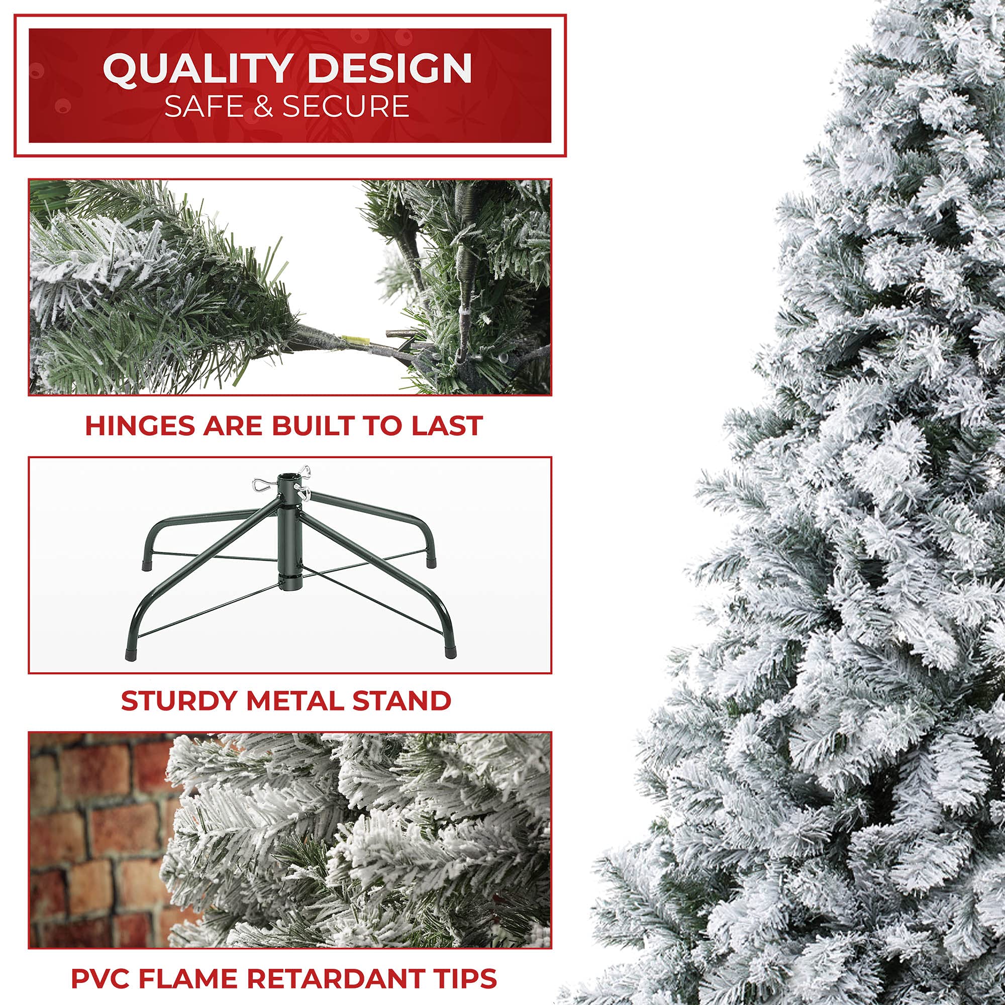 Casafield 7.5FT Realistic Snow-Flocked Pine Artificial Christmas Tree with Sturdy Metal Stand - Perfect for Holiday Home Decor, Office Party & Festive Celebrations
