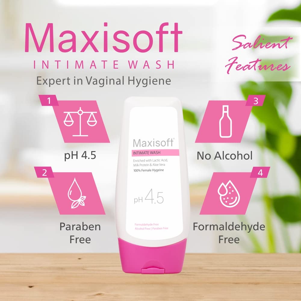 Maxisoft pH 4.5 Balanced Intimate Wash for Women - Alcohol Free, Paraben Free, Gentle Feminine Hygiene Cleanser (100ml) - Perfect for Daily Use & Sensitive Skin Care