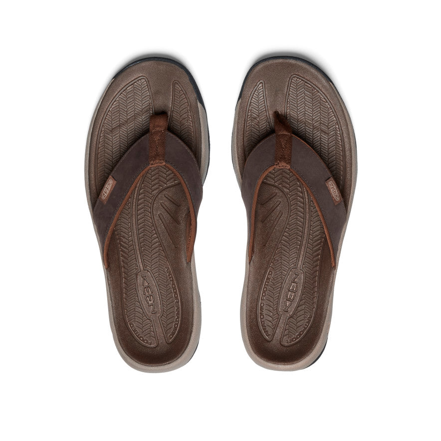 Men's Kona Leather Flip Flops - Comfortable Sandals for Summer | Java/Dark Earth | Perfect for Beach, Pool & Casual Wear