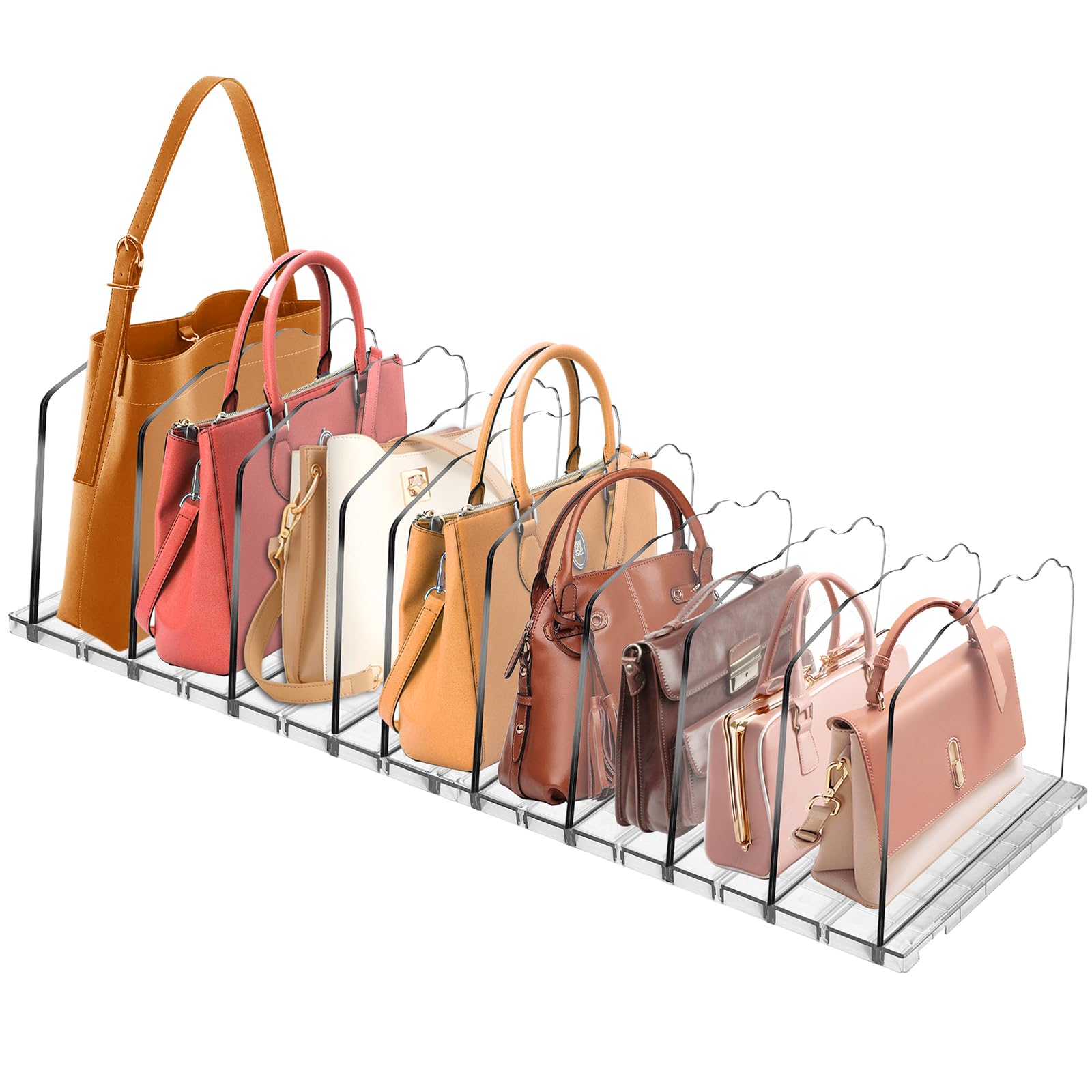 2 Pack Clear Acrylic Shelf Dividers for Purses & Handbags - 10 Layer Adjustable Organizer for Closet, Office, Bookshelf & Bedroom Storage | Perfect for Purse Display, Wallet Organization & Bag Storage Solutions