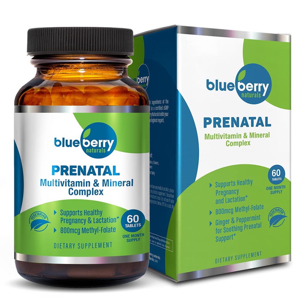 Blueberry Naturals Prenatal Vitamins - 60 Tablets for Pregnancy Support | Essential Nutrients for Mom & Baby | Perfect for Daily Prenatal Care & Healthy Fetal Development