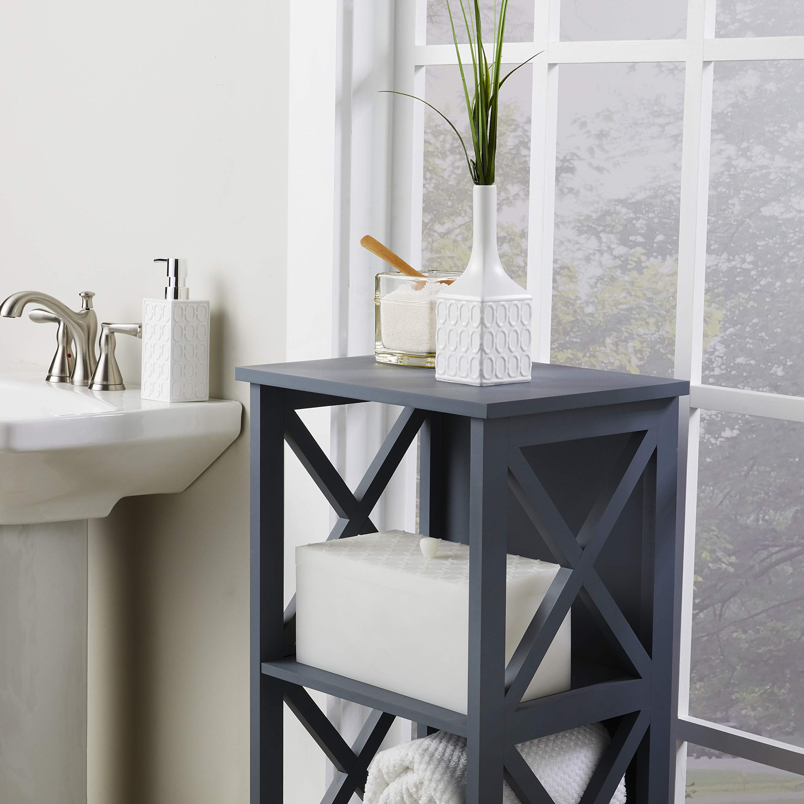 SKL Home Lithgow 5-Piece Bathroom Accessory Set - Modern White Ceramic Soap Dispenser, Toothbrush Holder, Tumbler & Tray - Perfect for Bathroom Organization & Spa-Like Decor